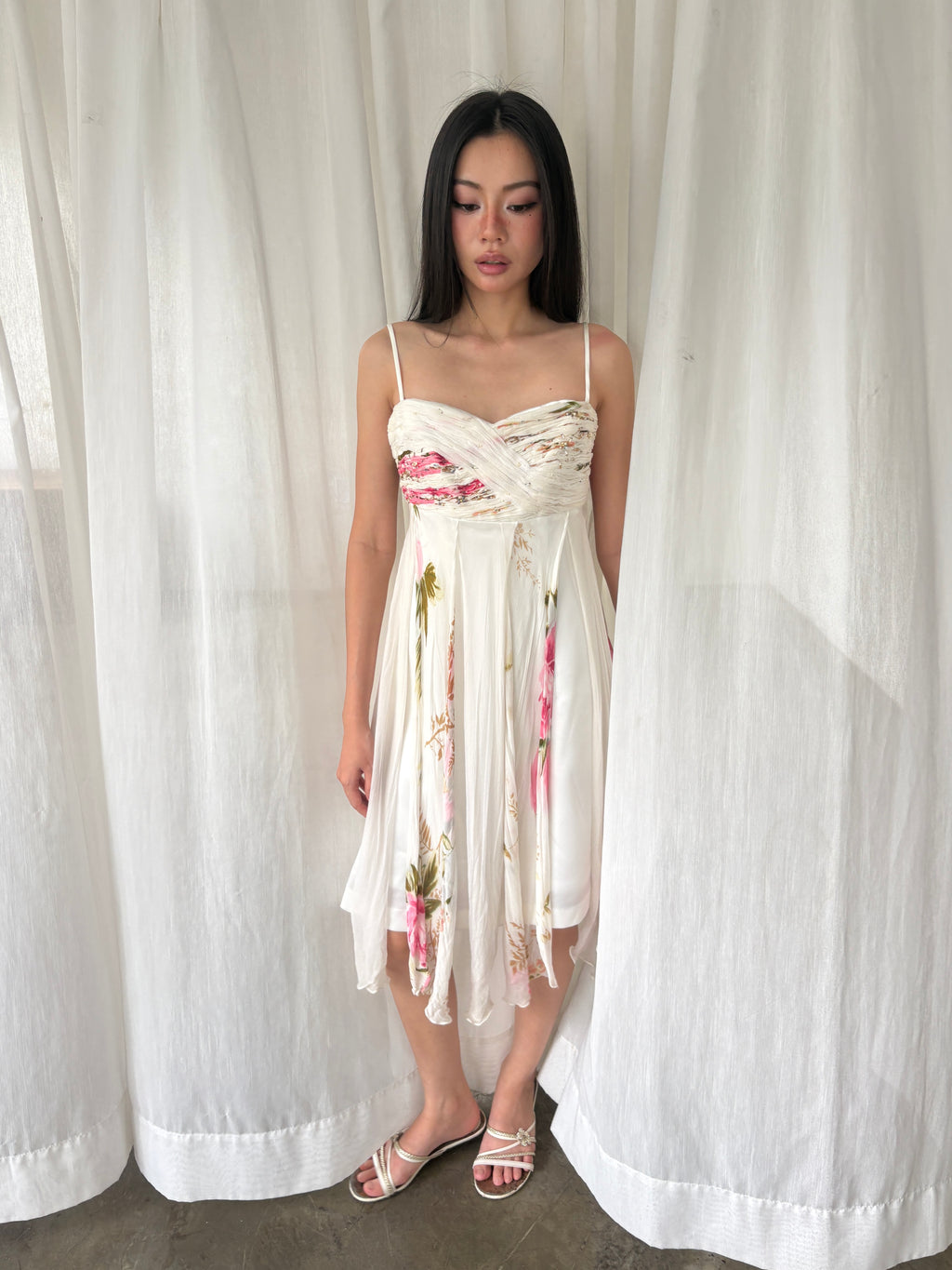 Ivory floral silk gown