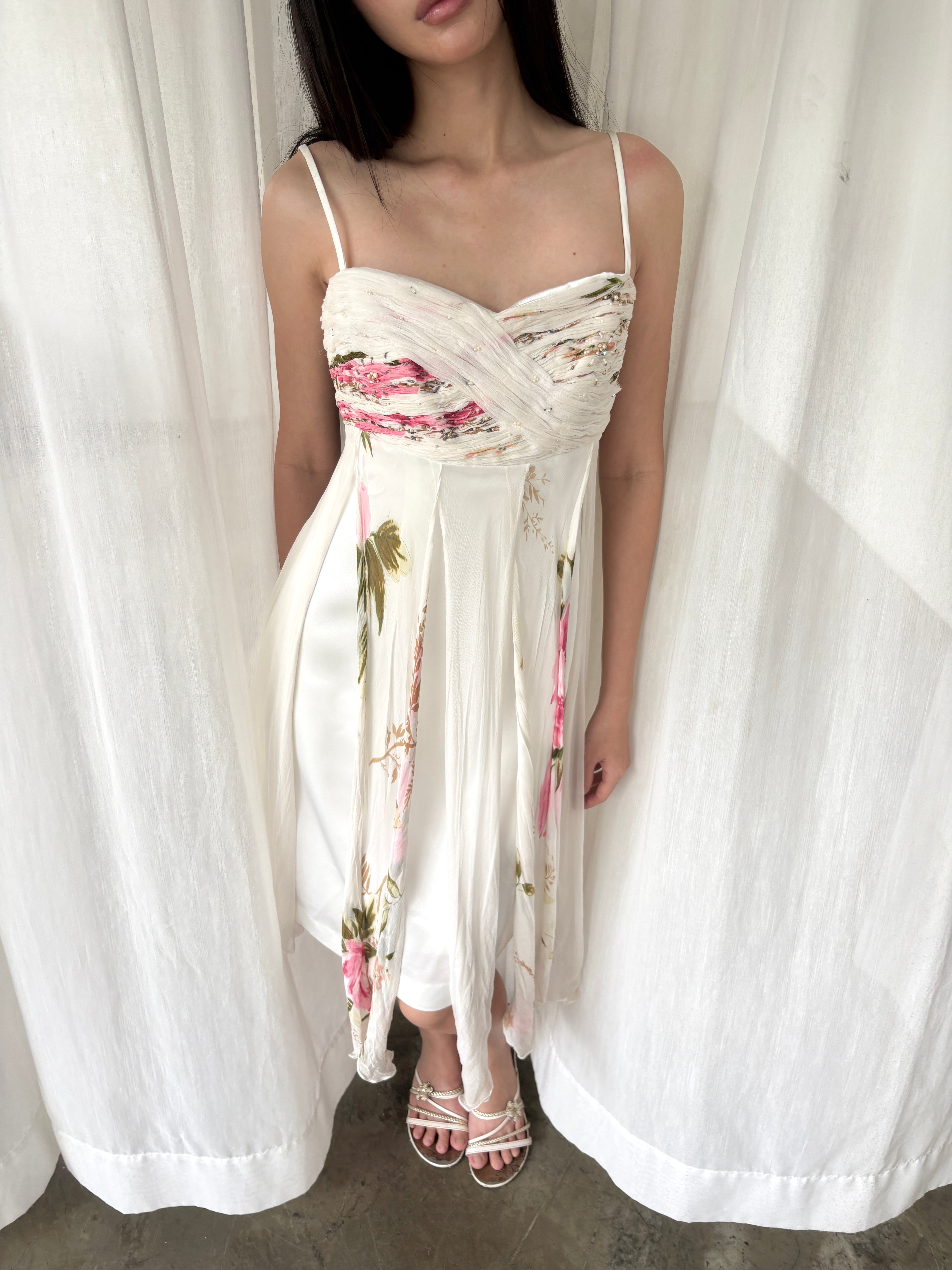 Ivory floral silk gown