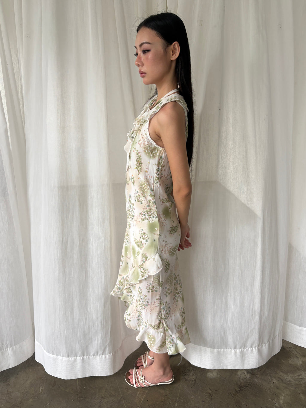 Sage floral ruffle dress
