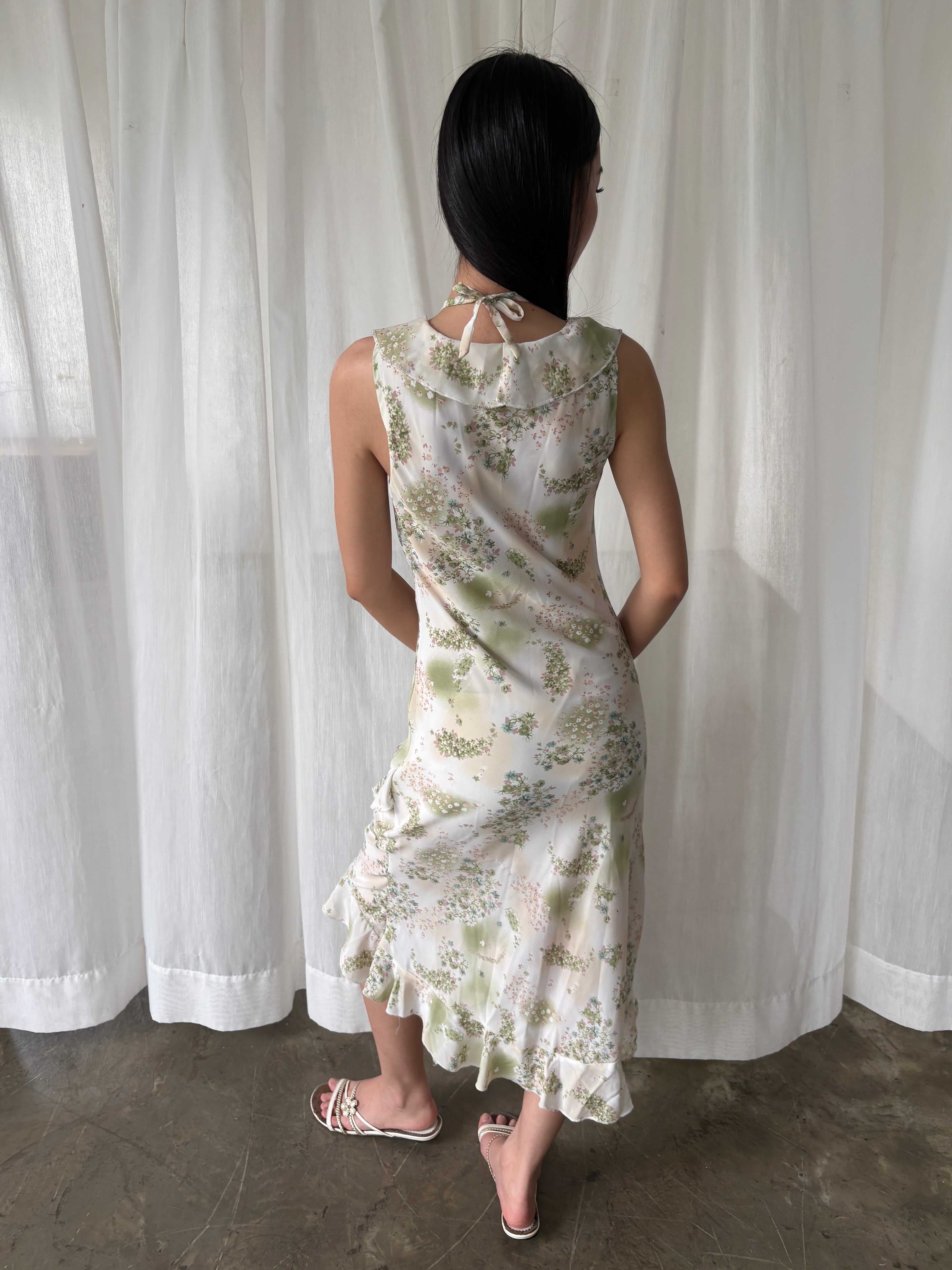 Sage floral ruffle dress