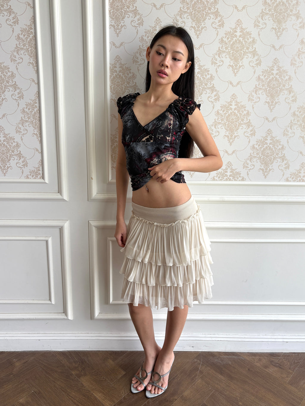 Ruffle shoulder blouse