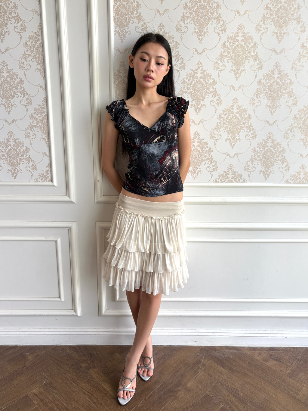 Ruffle shoulder blouse