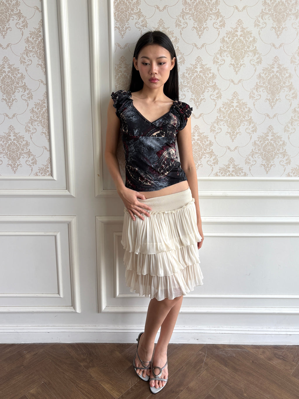 Ruffle shoulder blouse