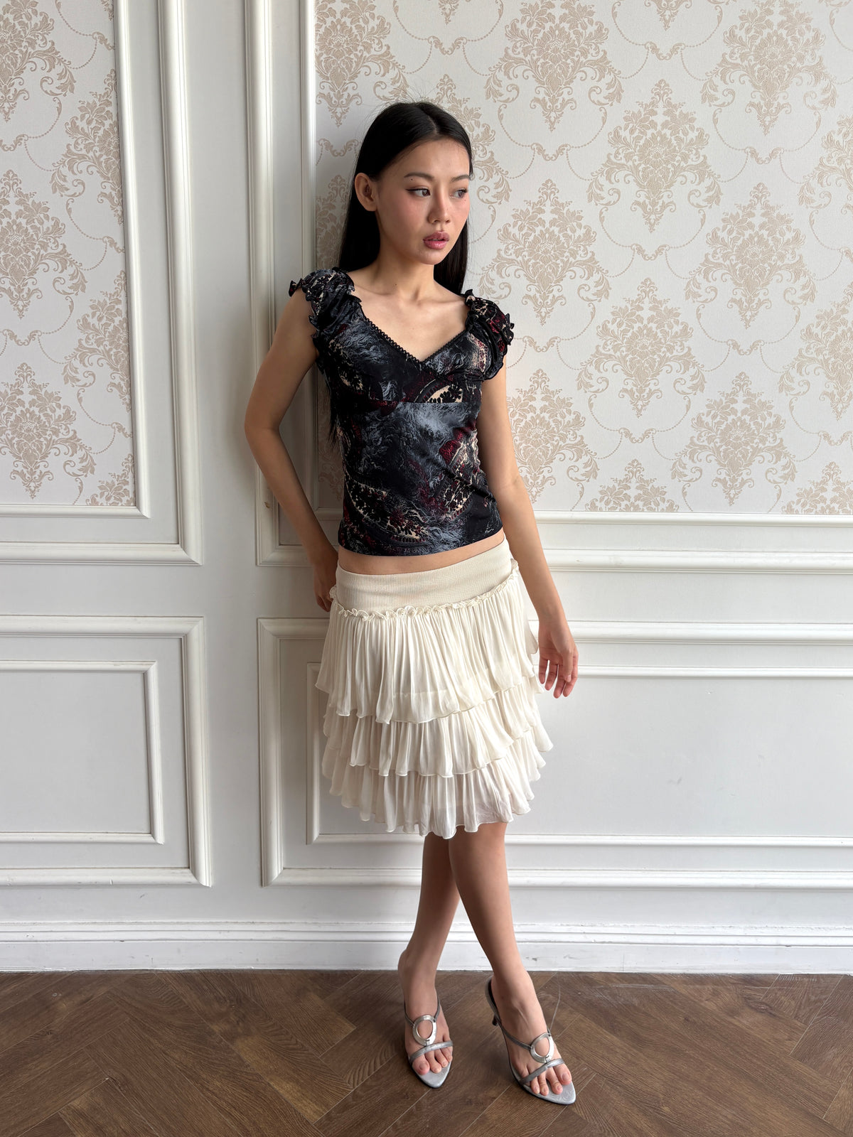 Ruffle shoulder blouse
