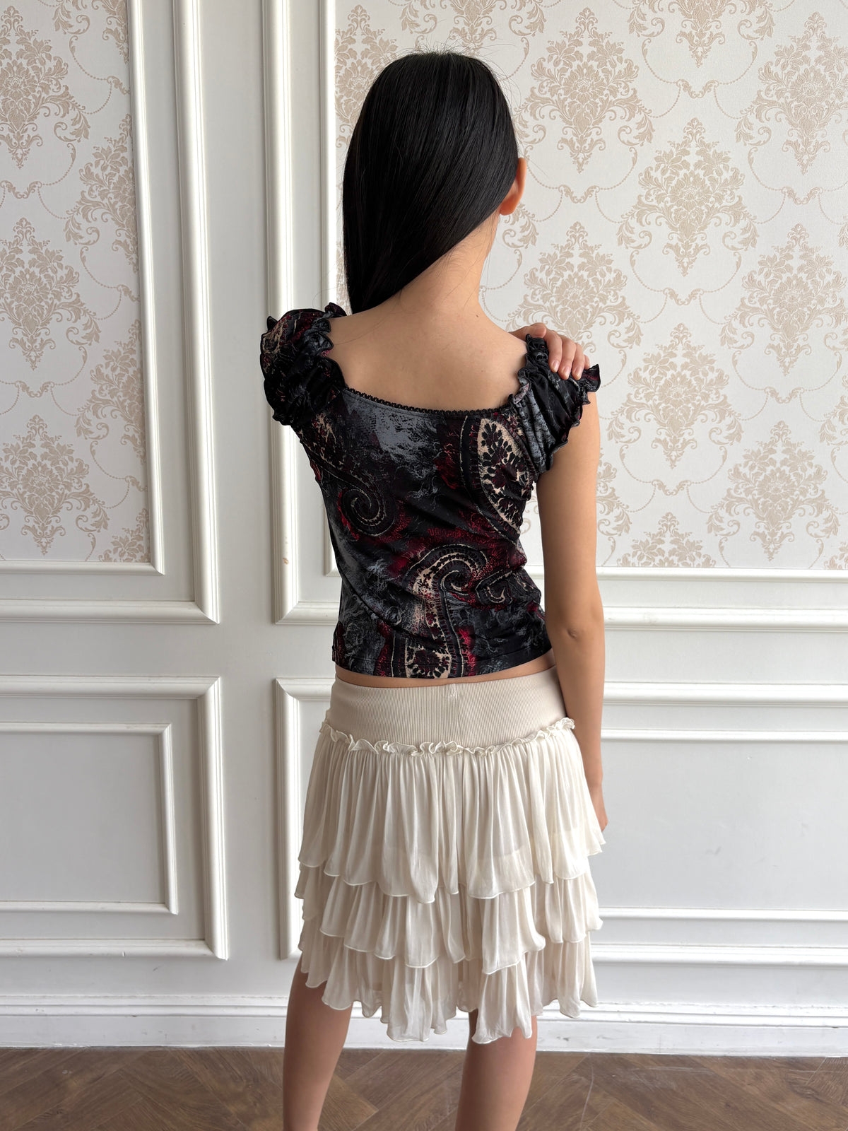 Ruffle shoulder blouse