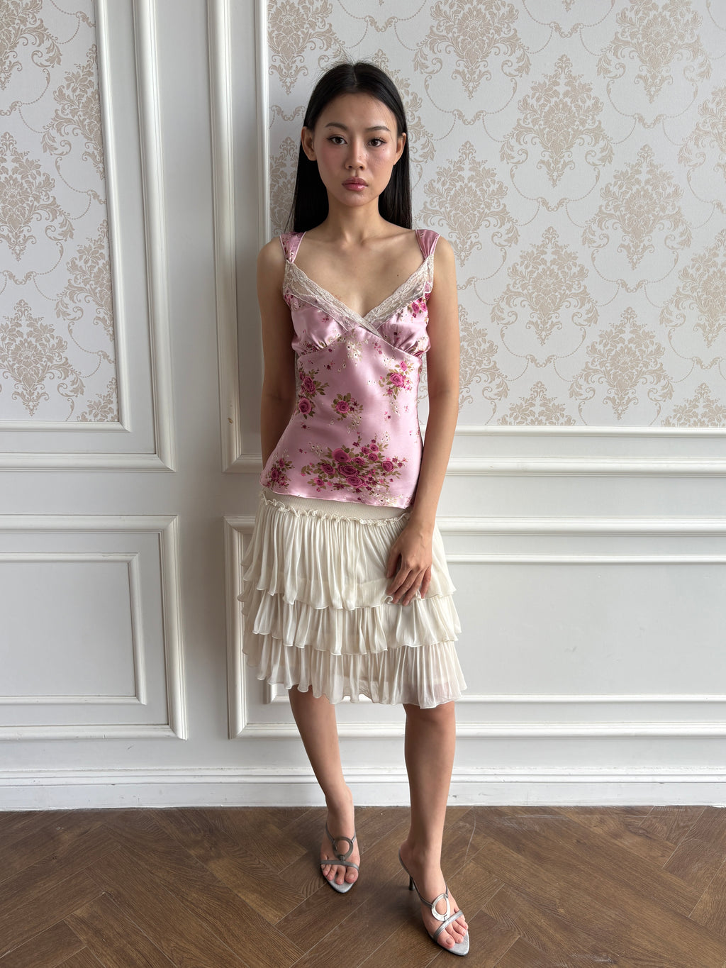 Rose satin lace top