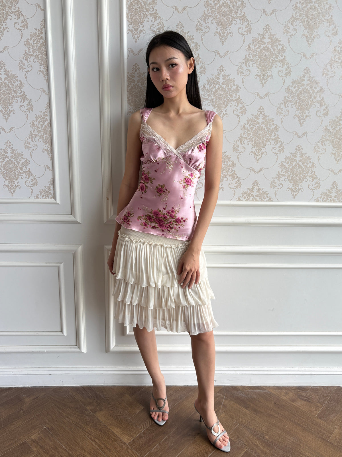 Rose satin lace top