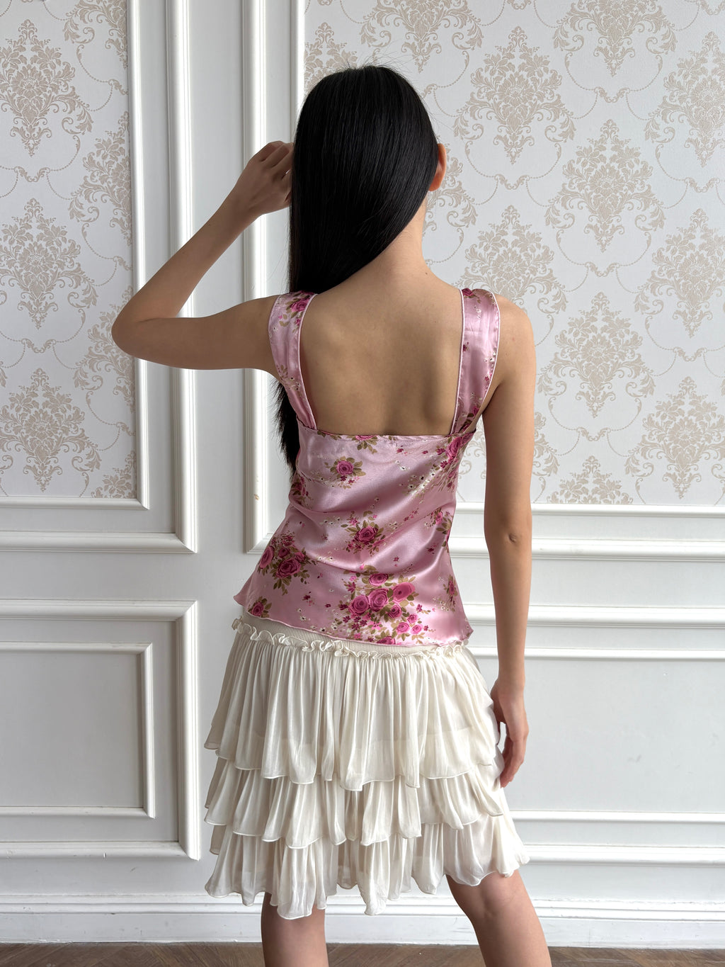 Rose satin lace top