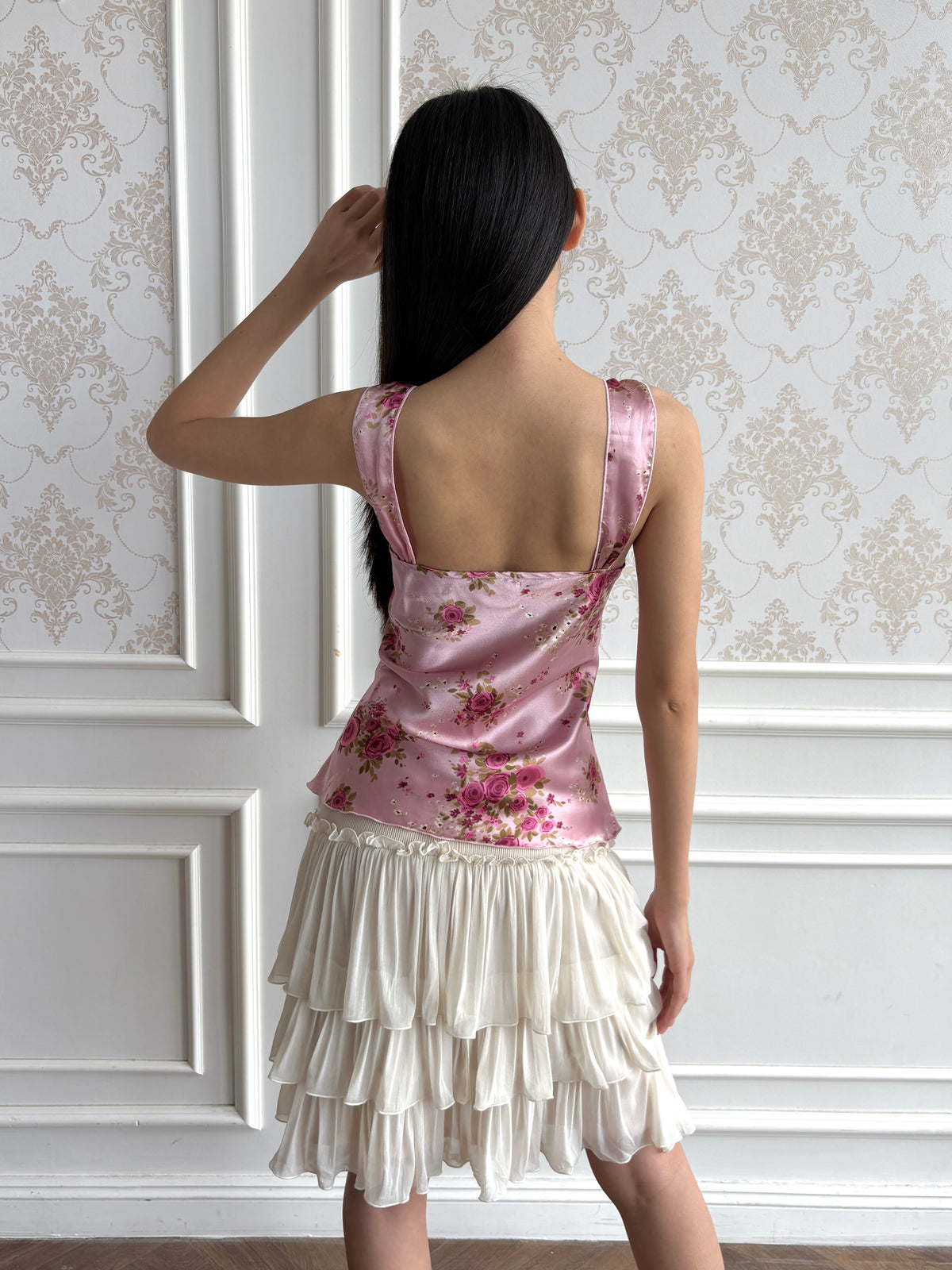 Rose satin lace top