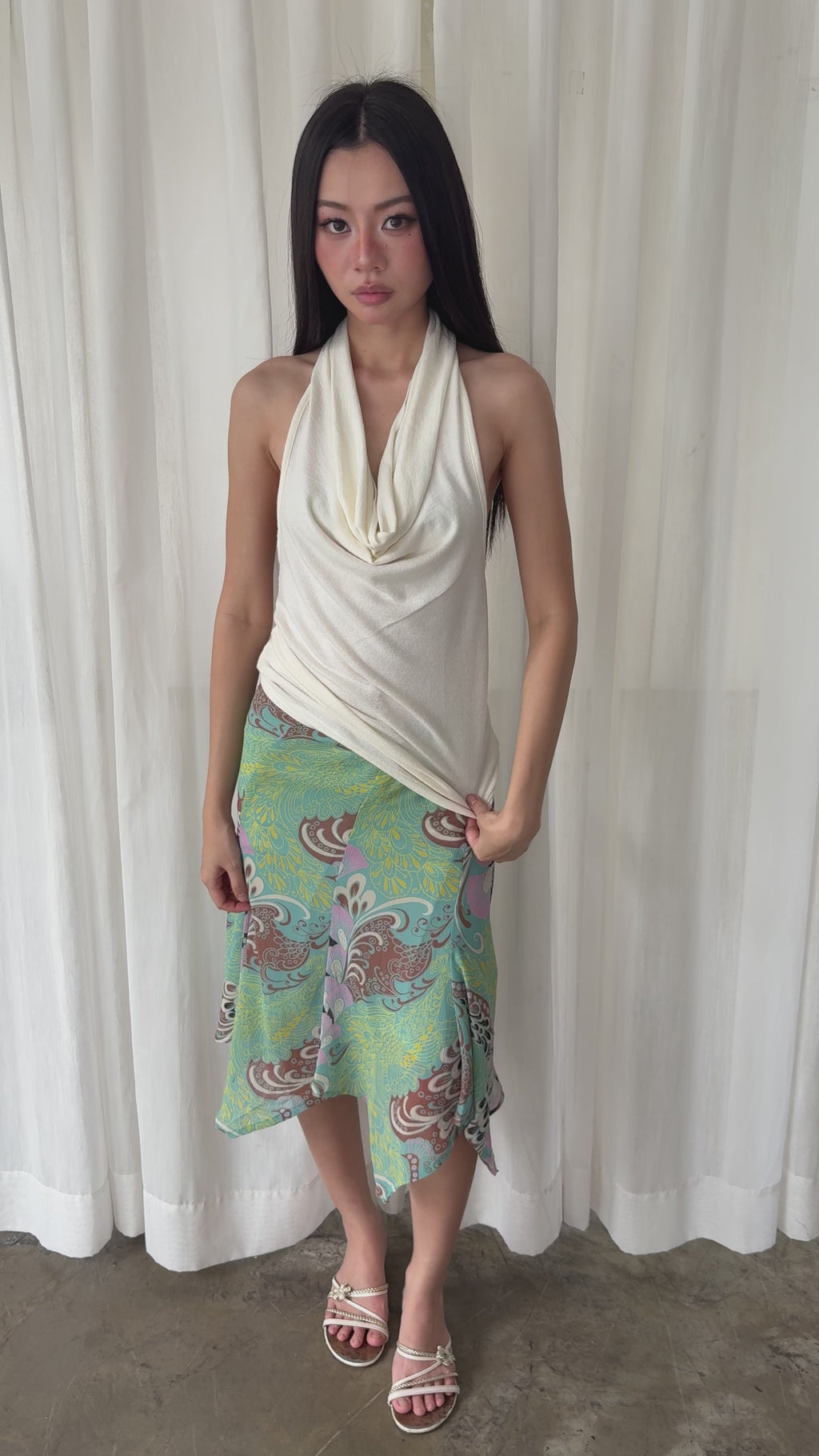 Mint paisley midi skirt