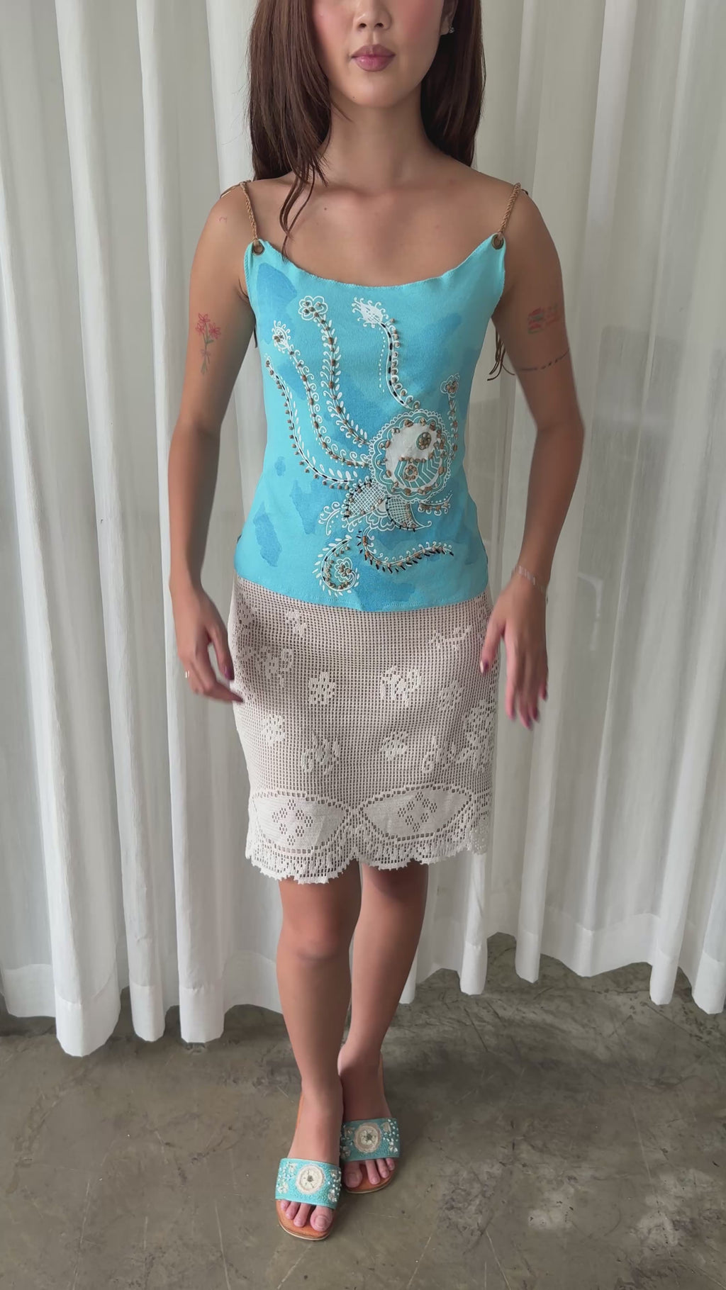 Aqua bohemian beaded camisole