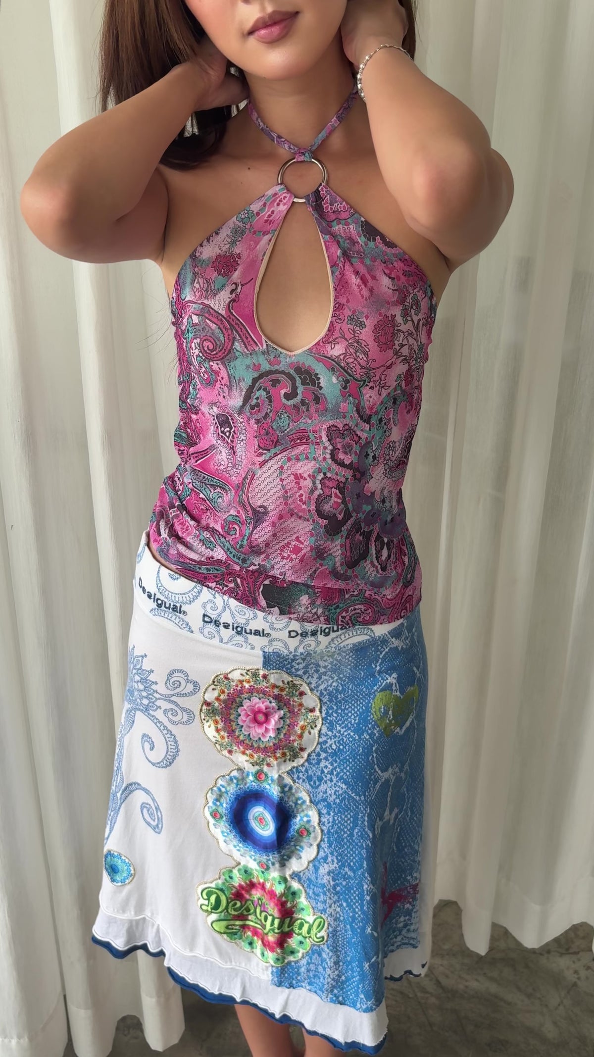 Paisley halter & Desigual floral midi skirt