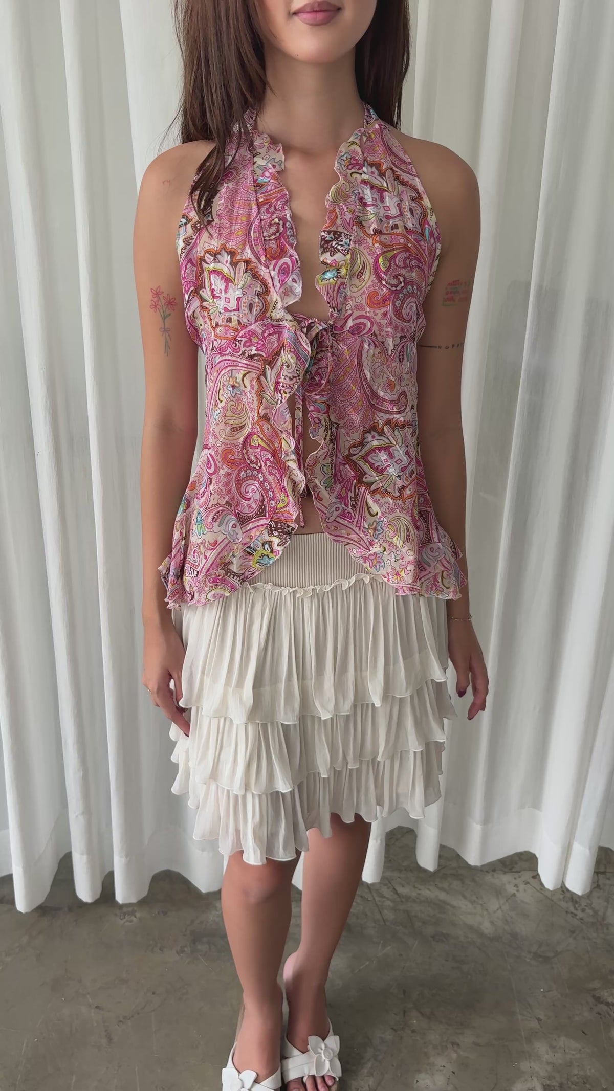 Paisley ruffle halter top