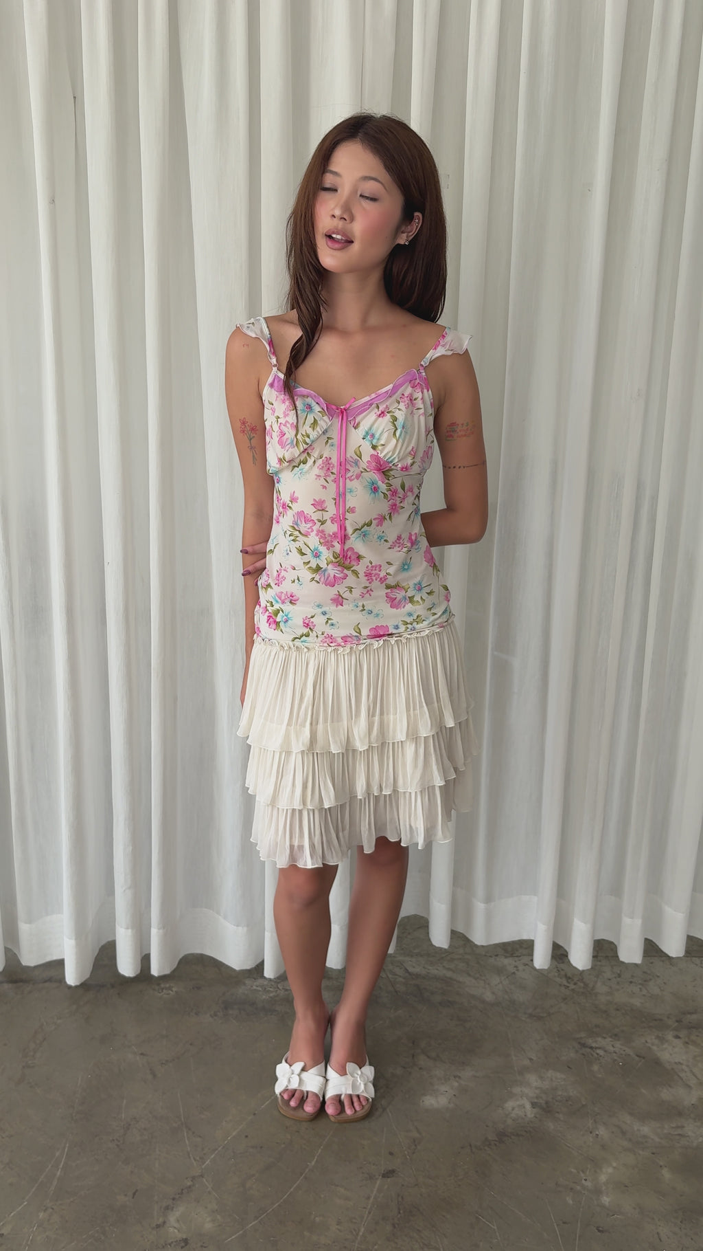 Floral ruffle strap camisole