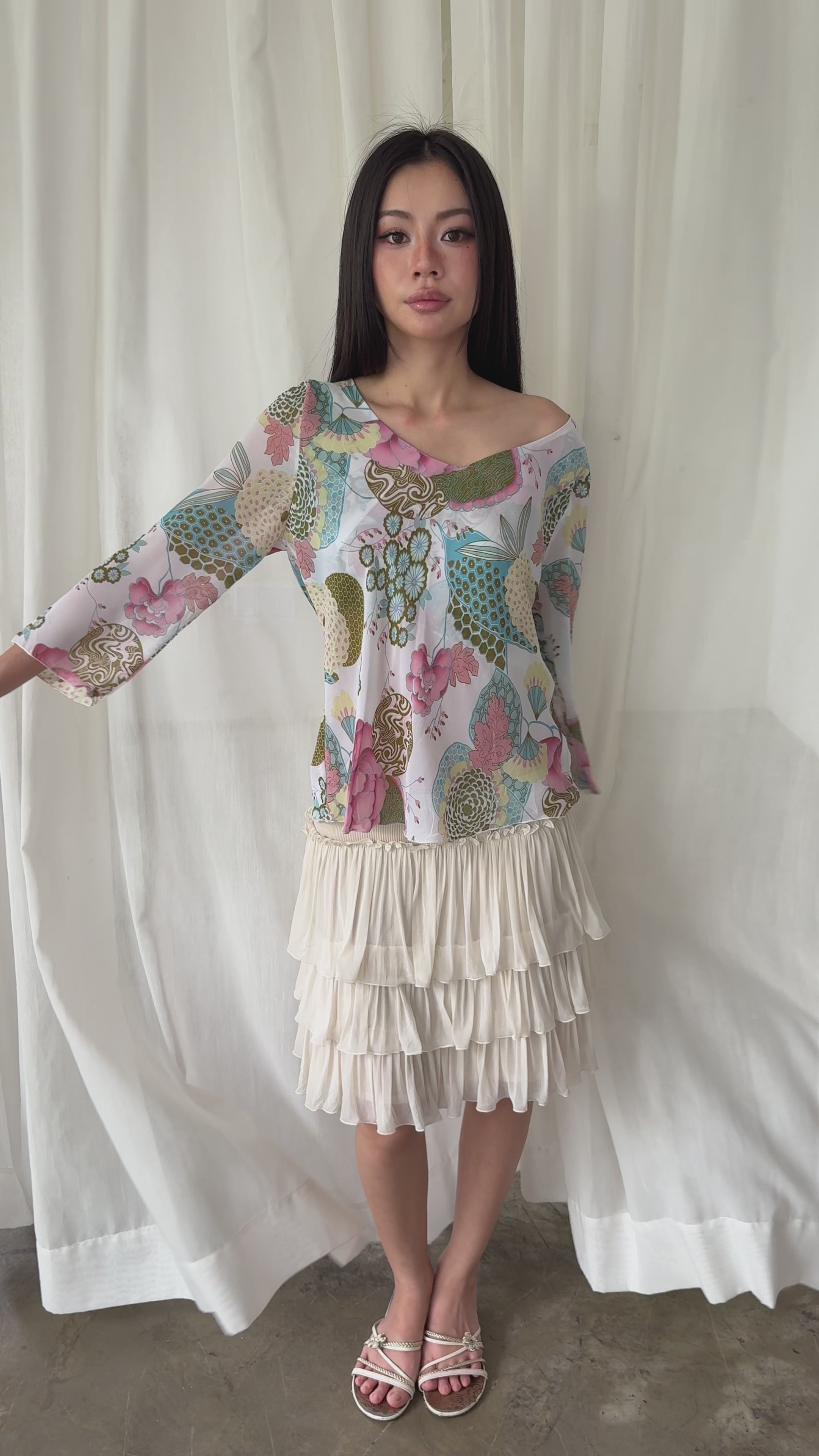 Soft printed long sleeve top