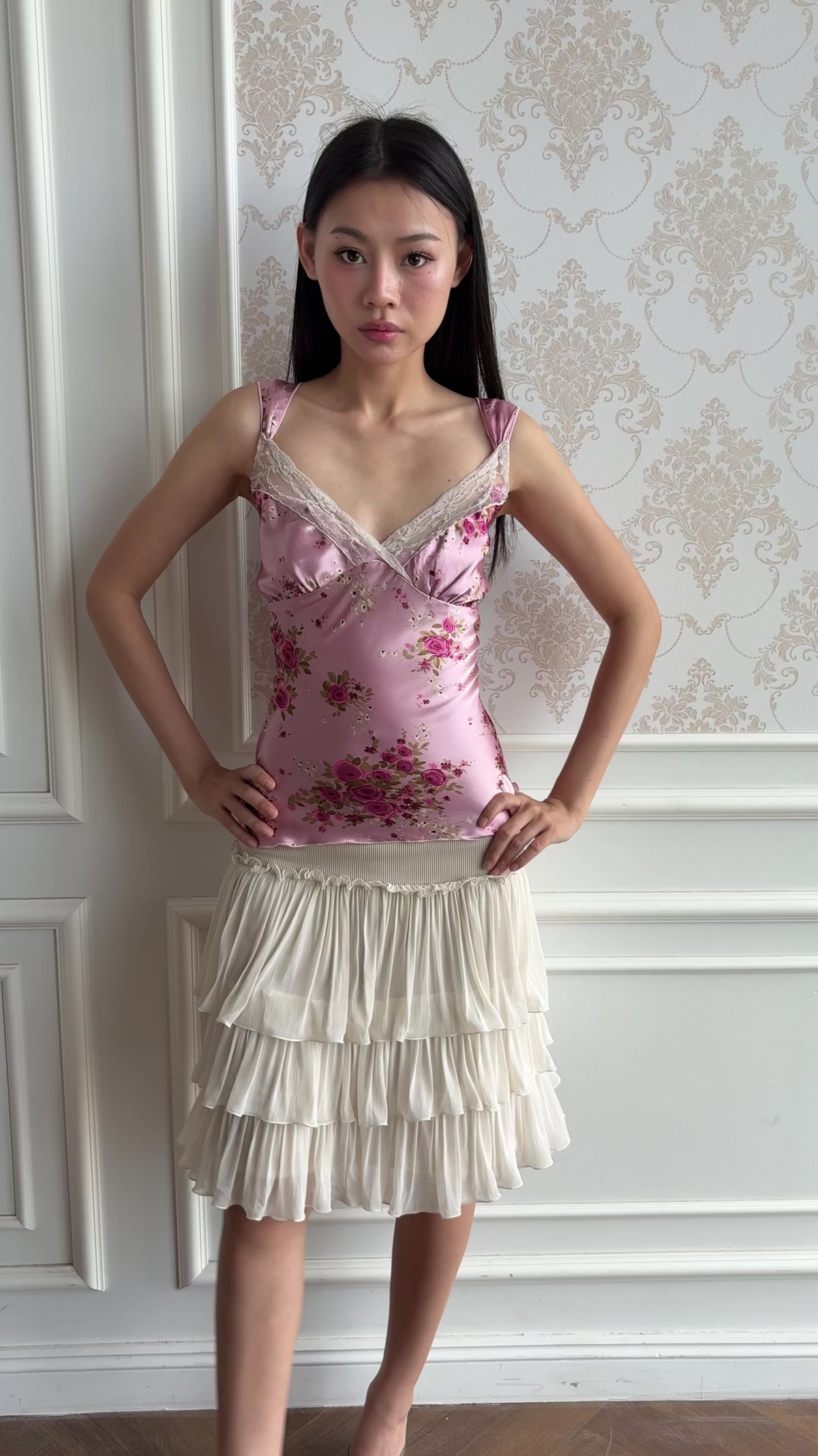 Rose satin lace top