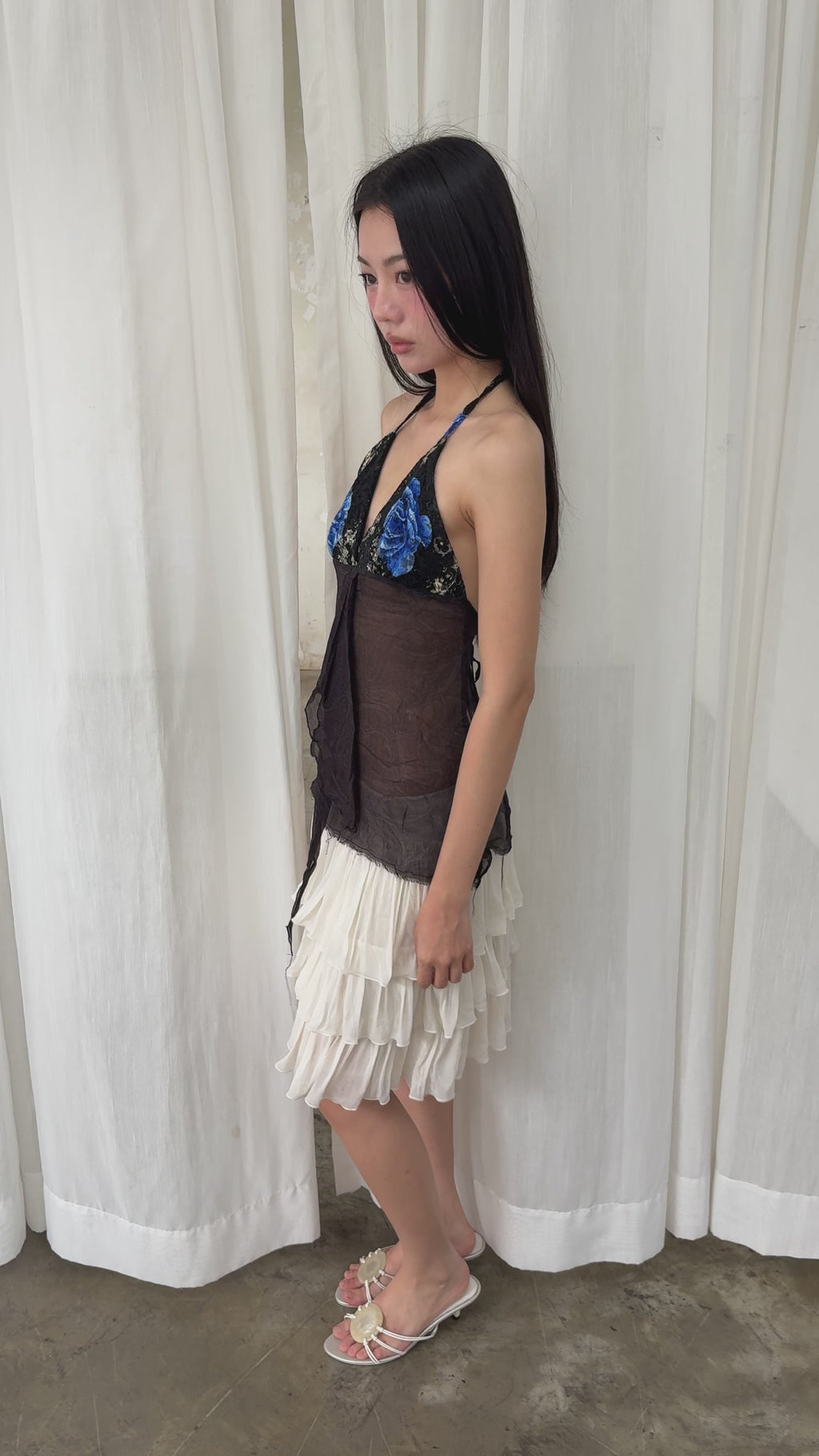 Sheer lace floral halter top