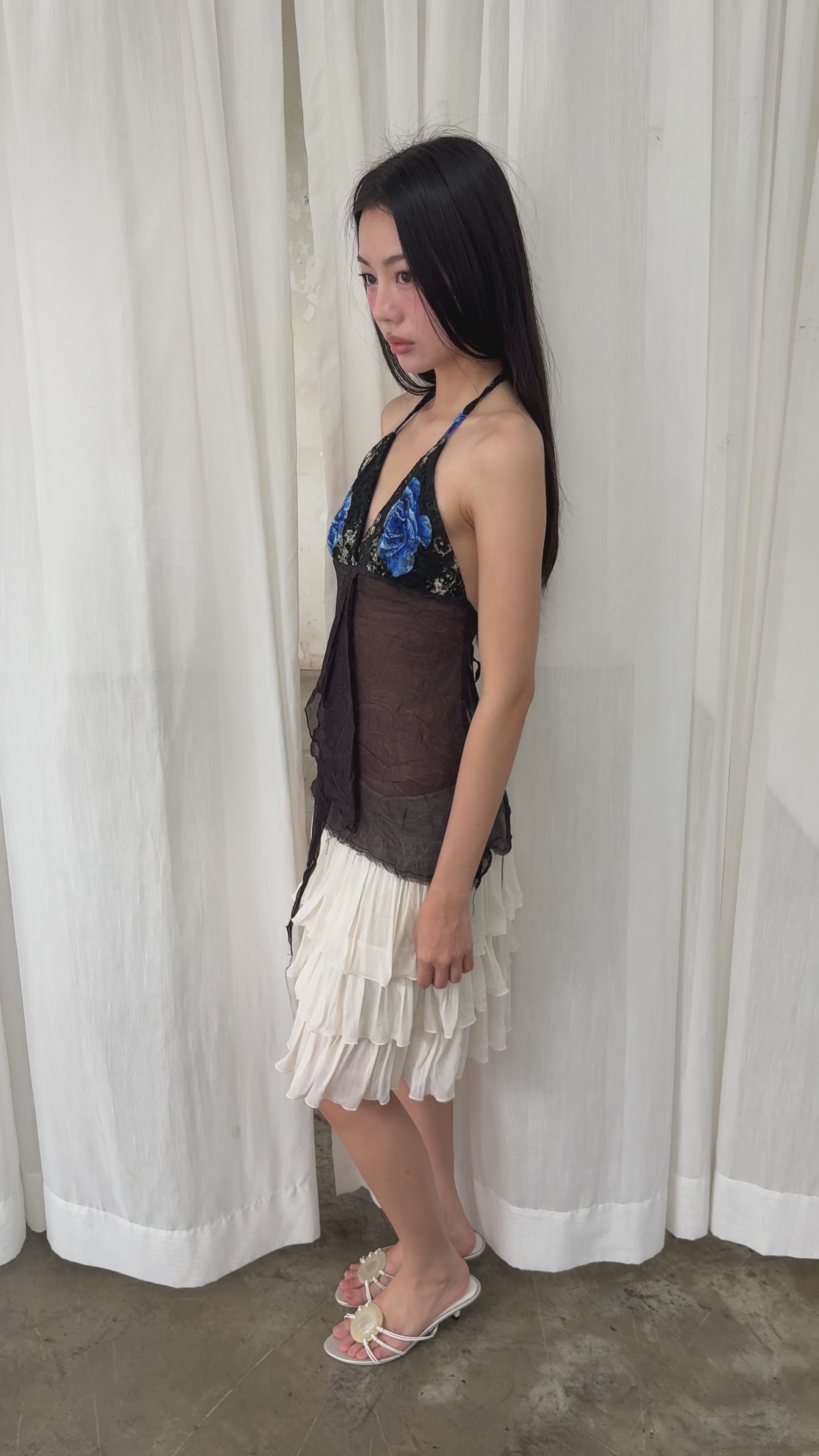 Sheer lace floral halter top