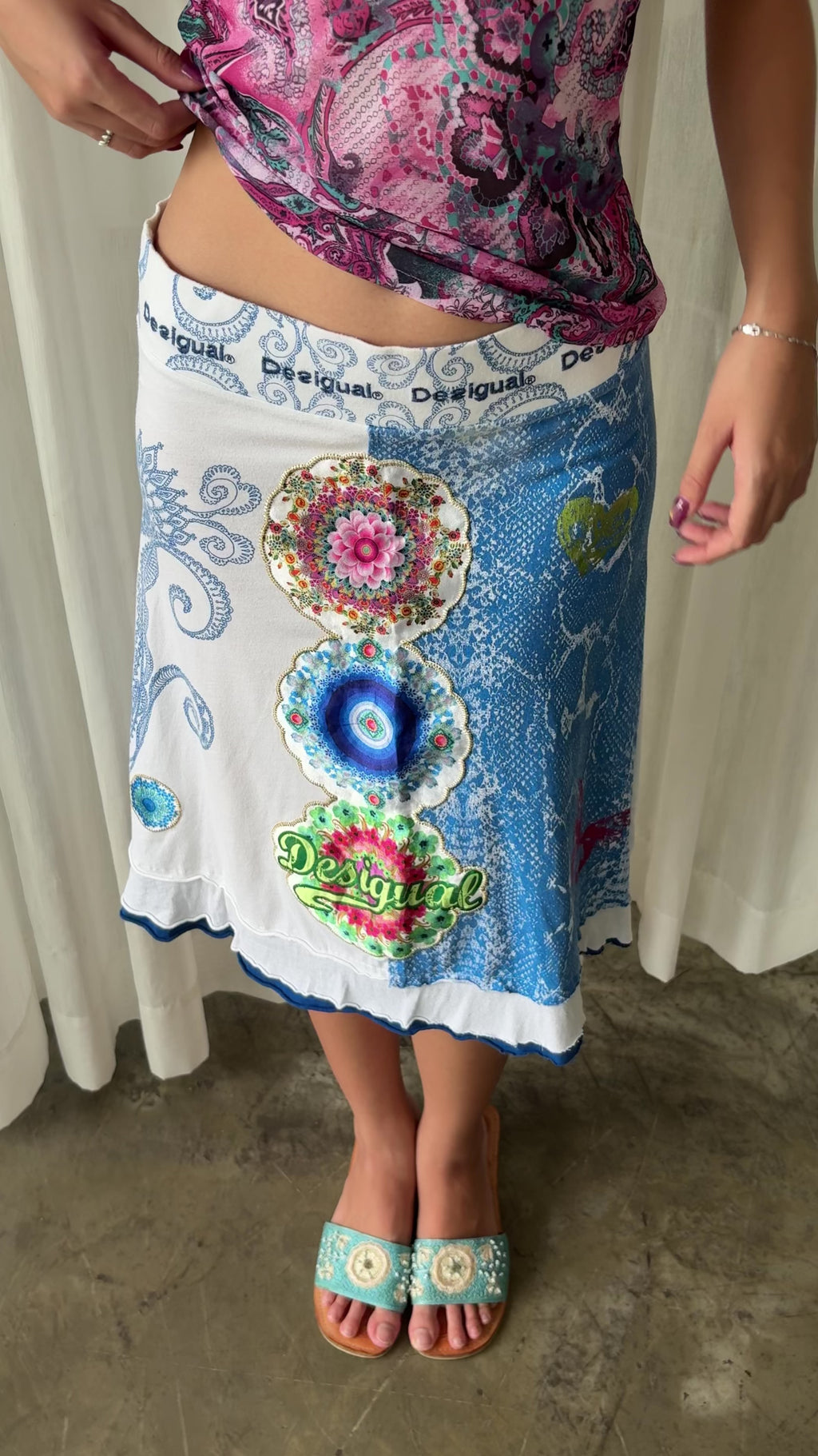 Paisley halter & Desigual floral midi skirt