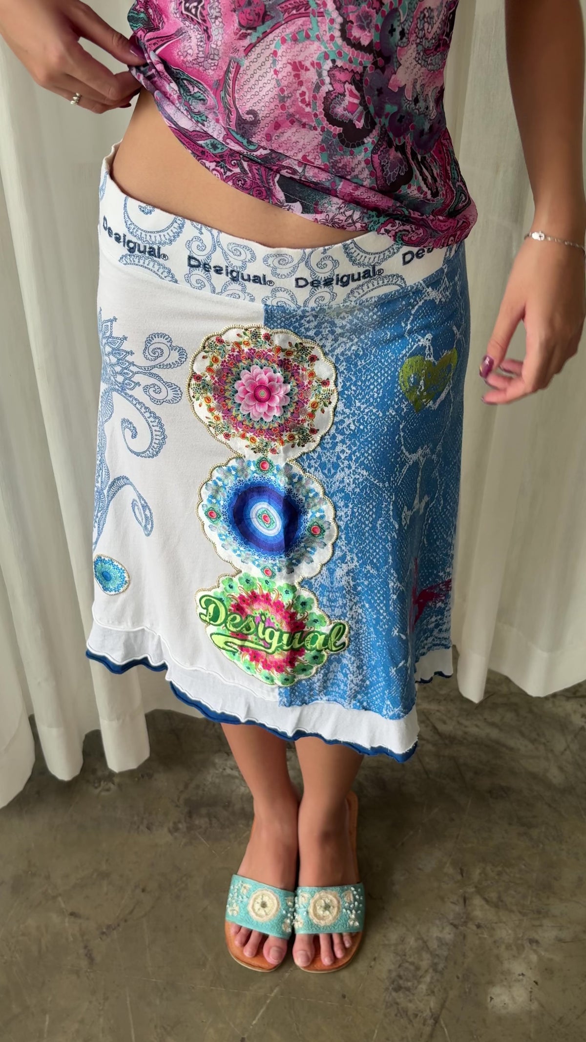 Paisley halter & Desigual floral midi skirt