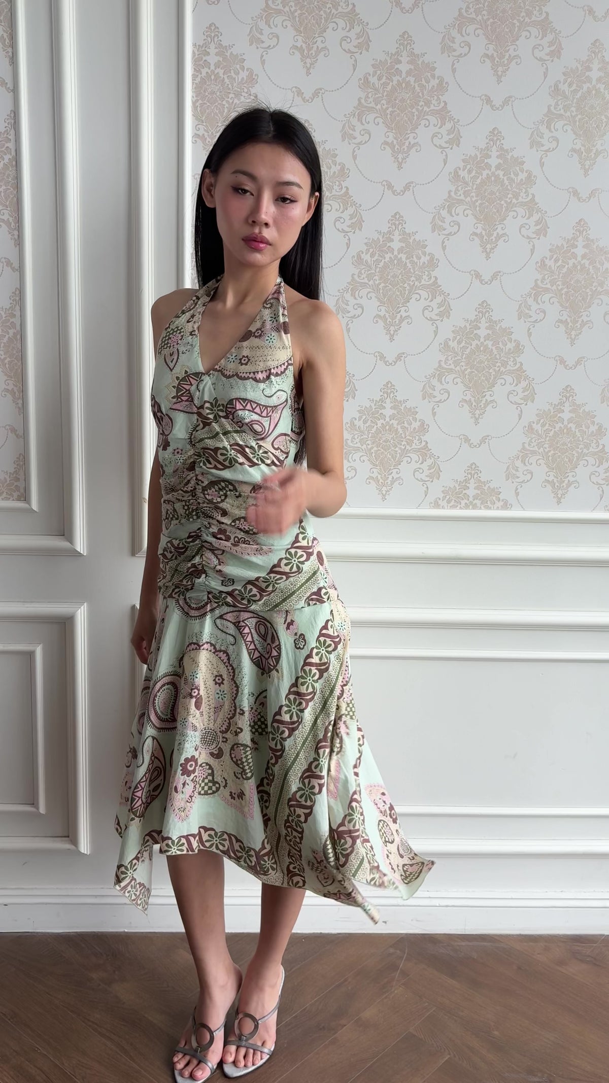Mint paisley halter dress