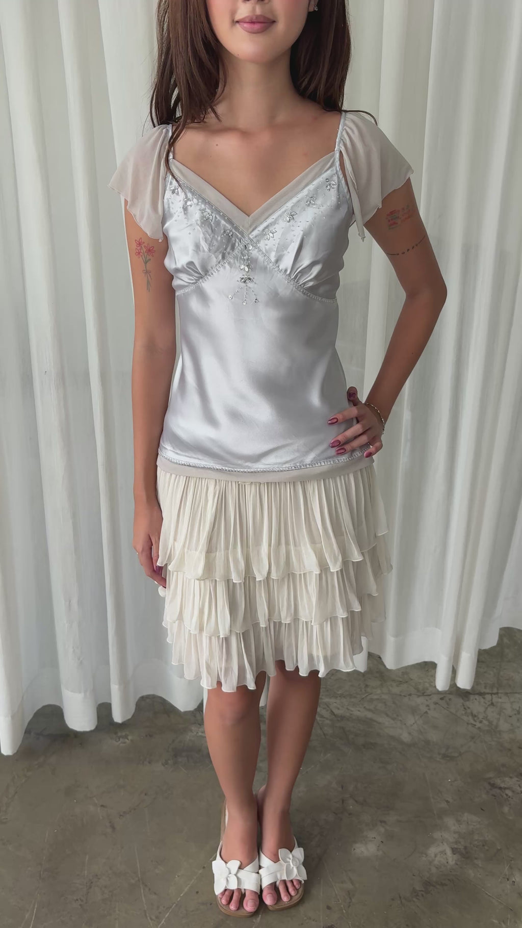 Silver embellished satin top