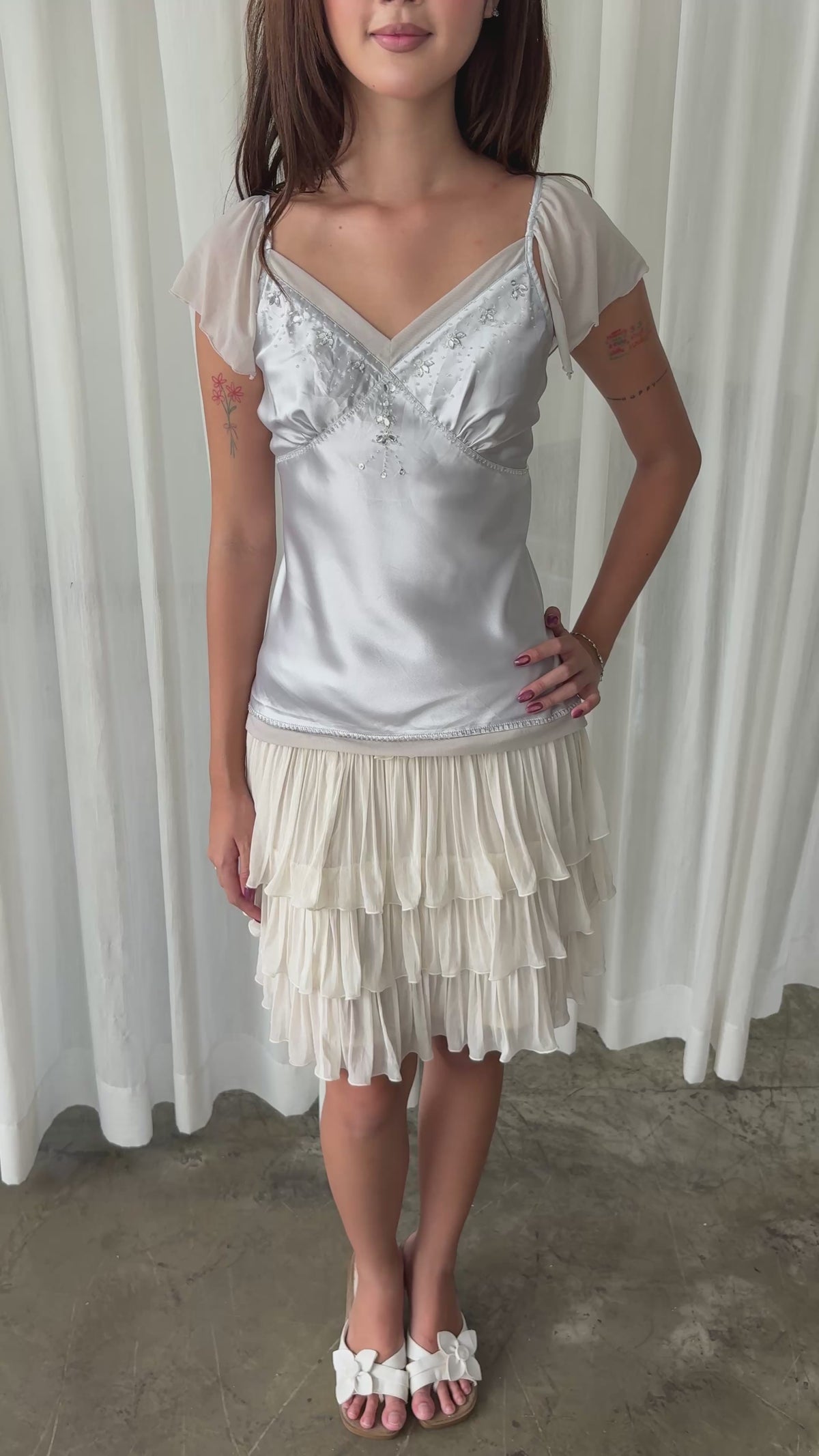 Silver embellished satin top