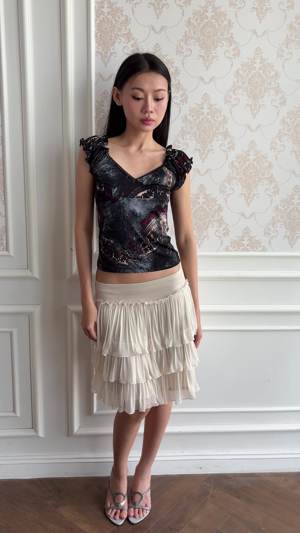 Ruffle shoulder blouse