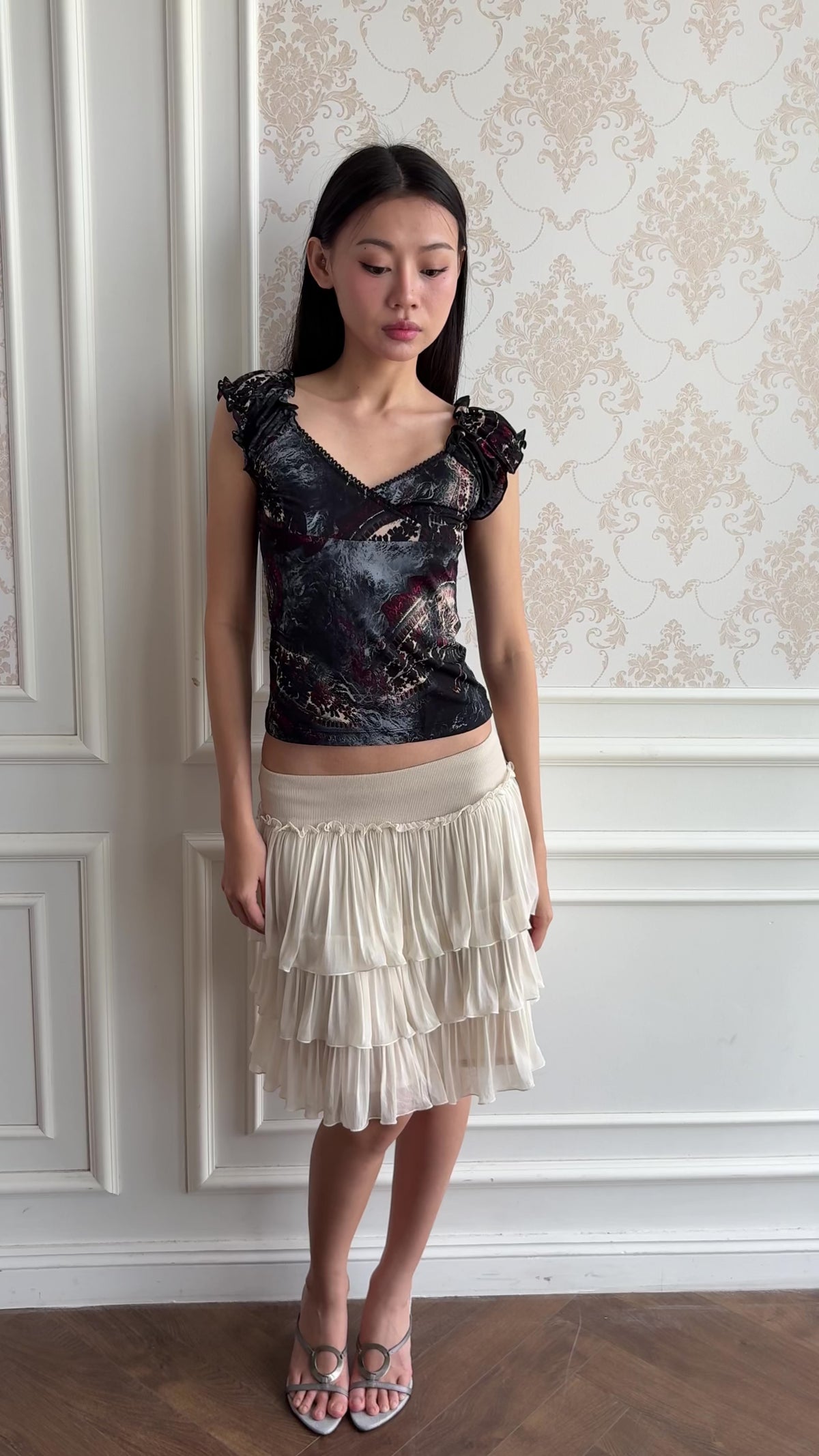 Ruffle shoulder blouse