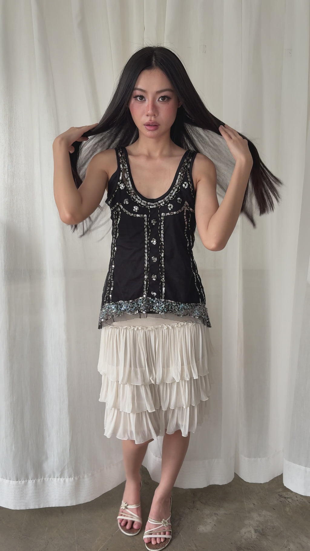 Embellished mesh tank