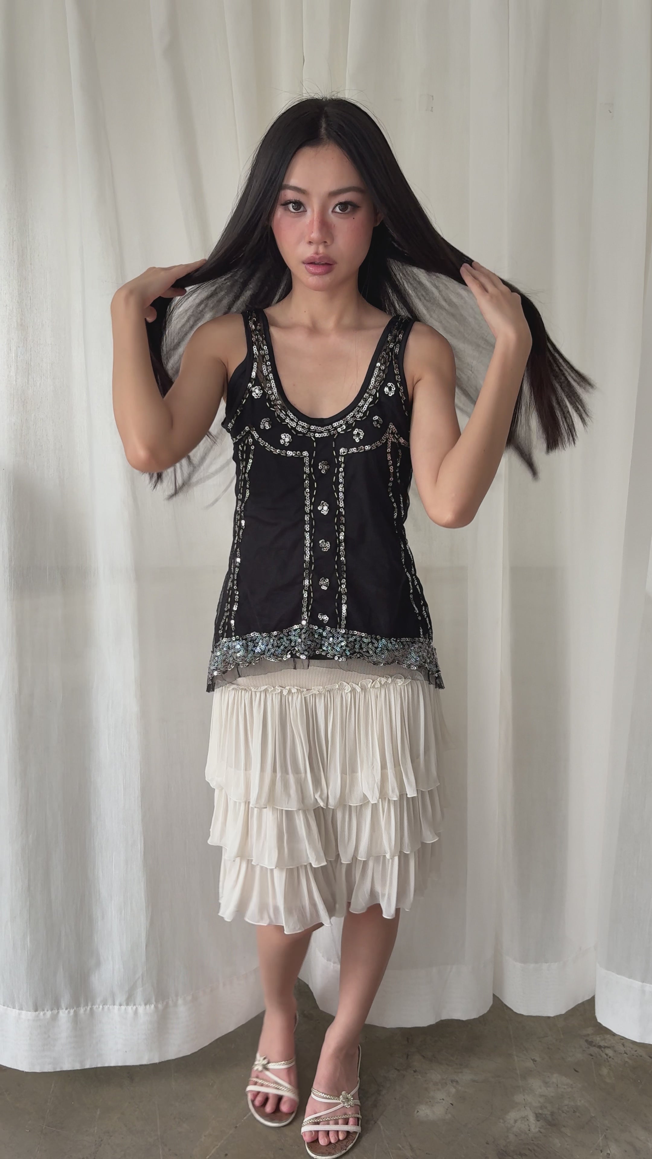 Embellished mesh tank