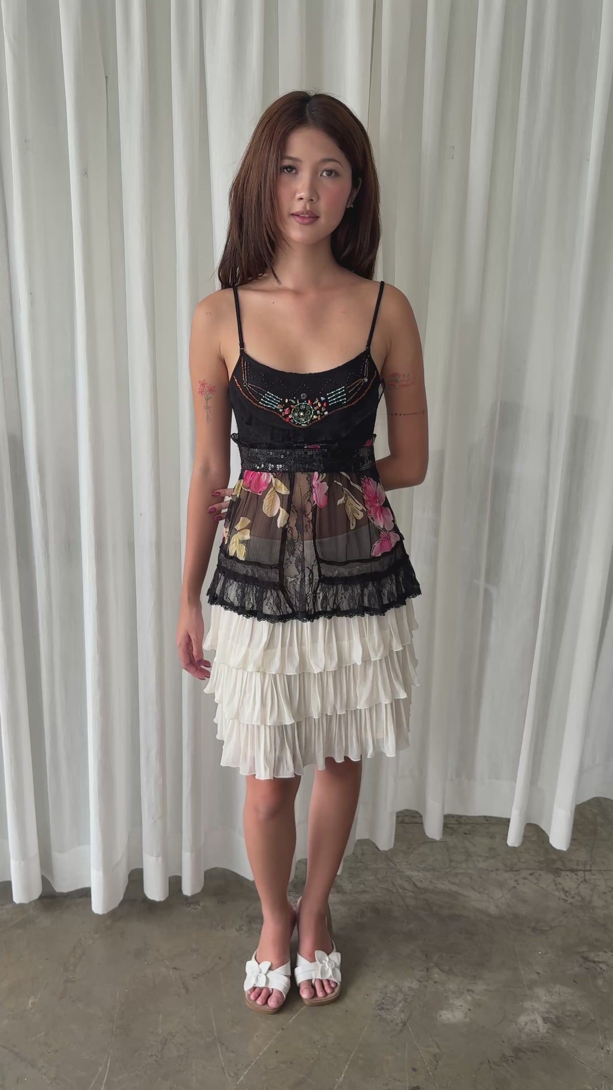 Black floral beaded camisole