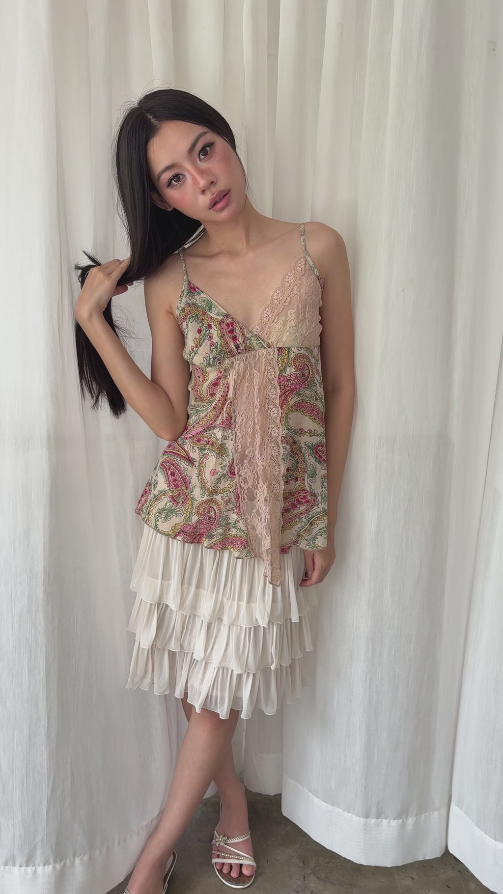 Lace panel paisley top