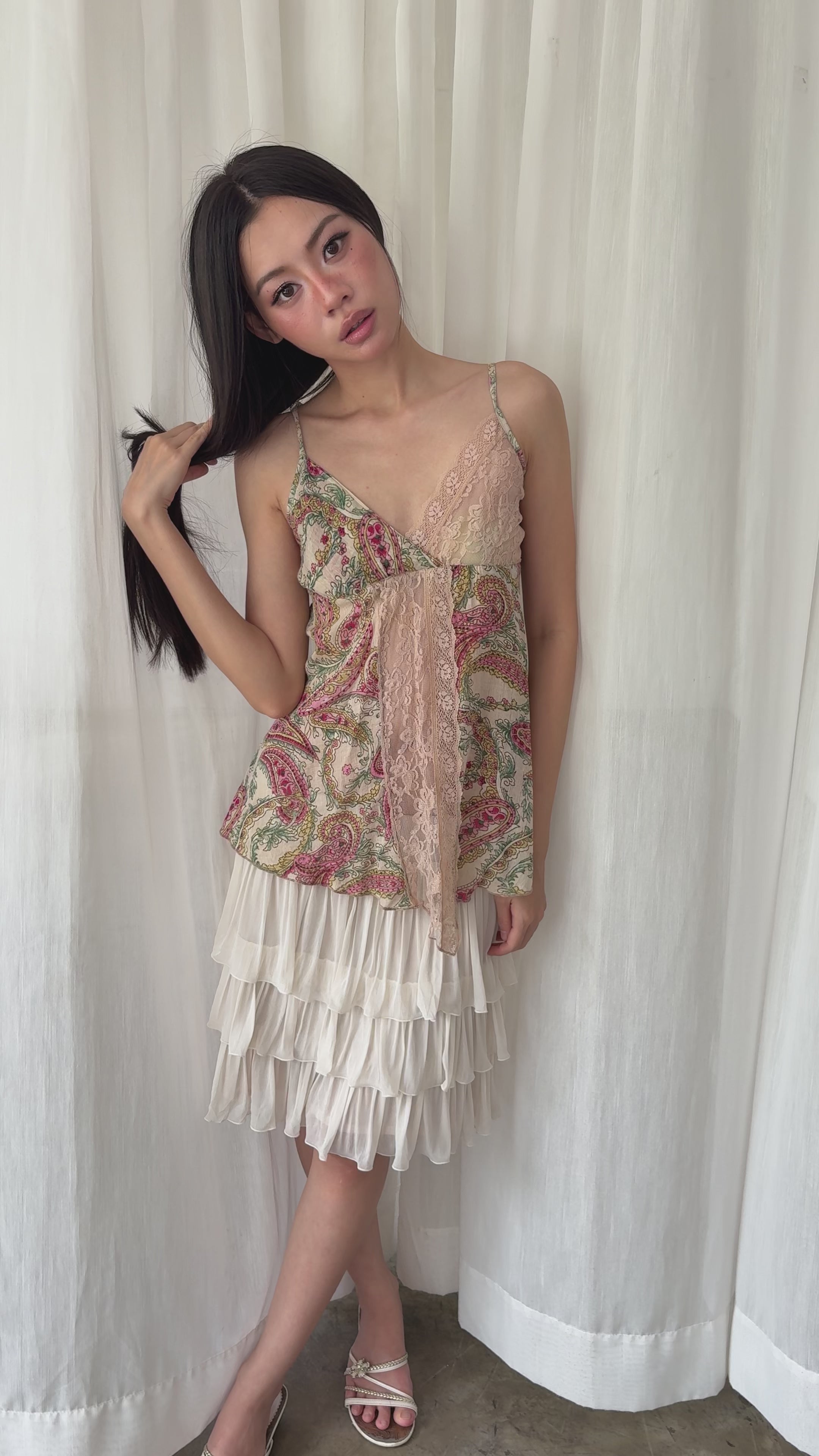 Lace panel paisley top