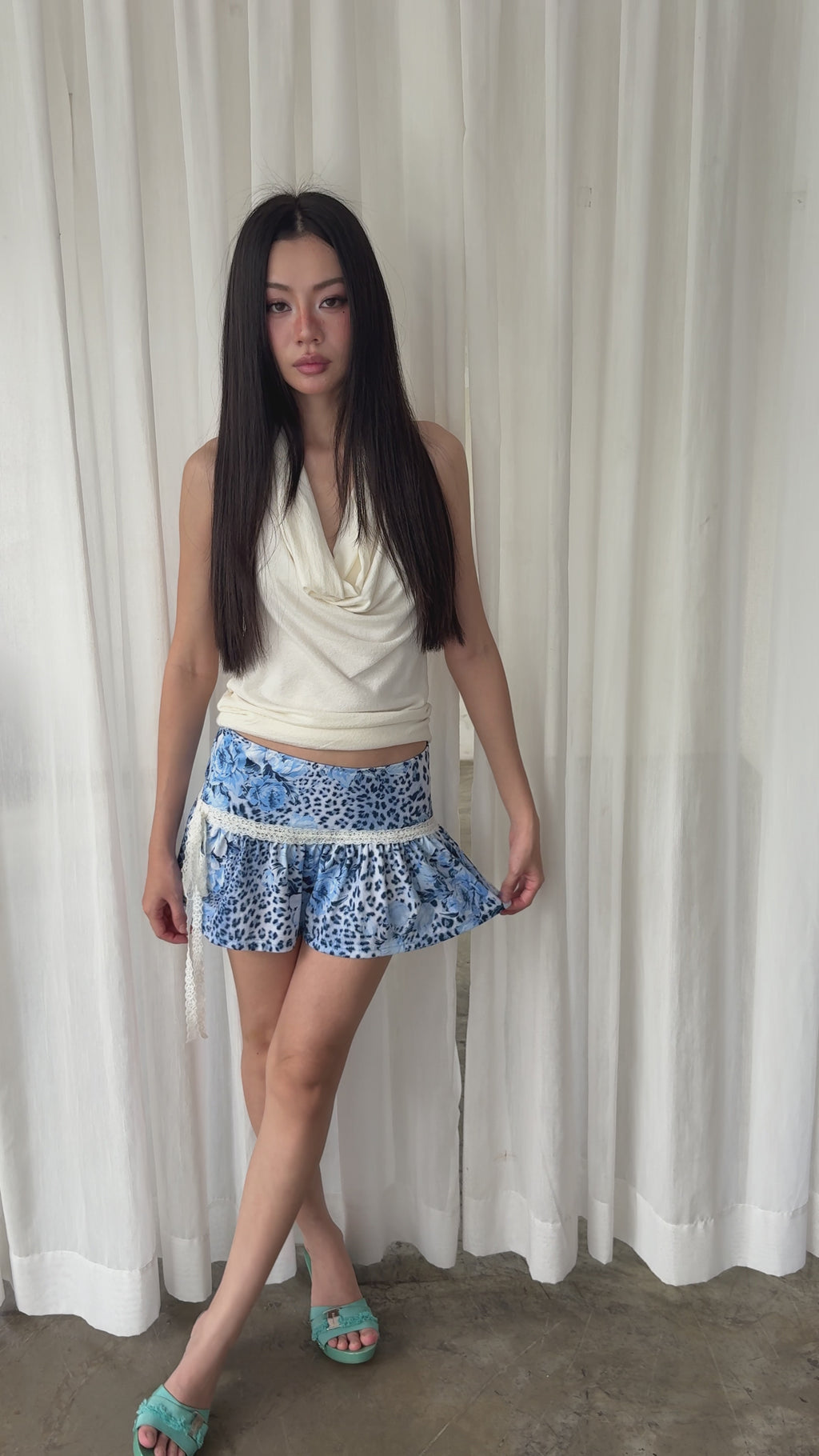 Blue leopard mini skirt