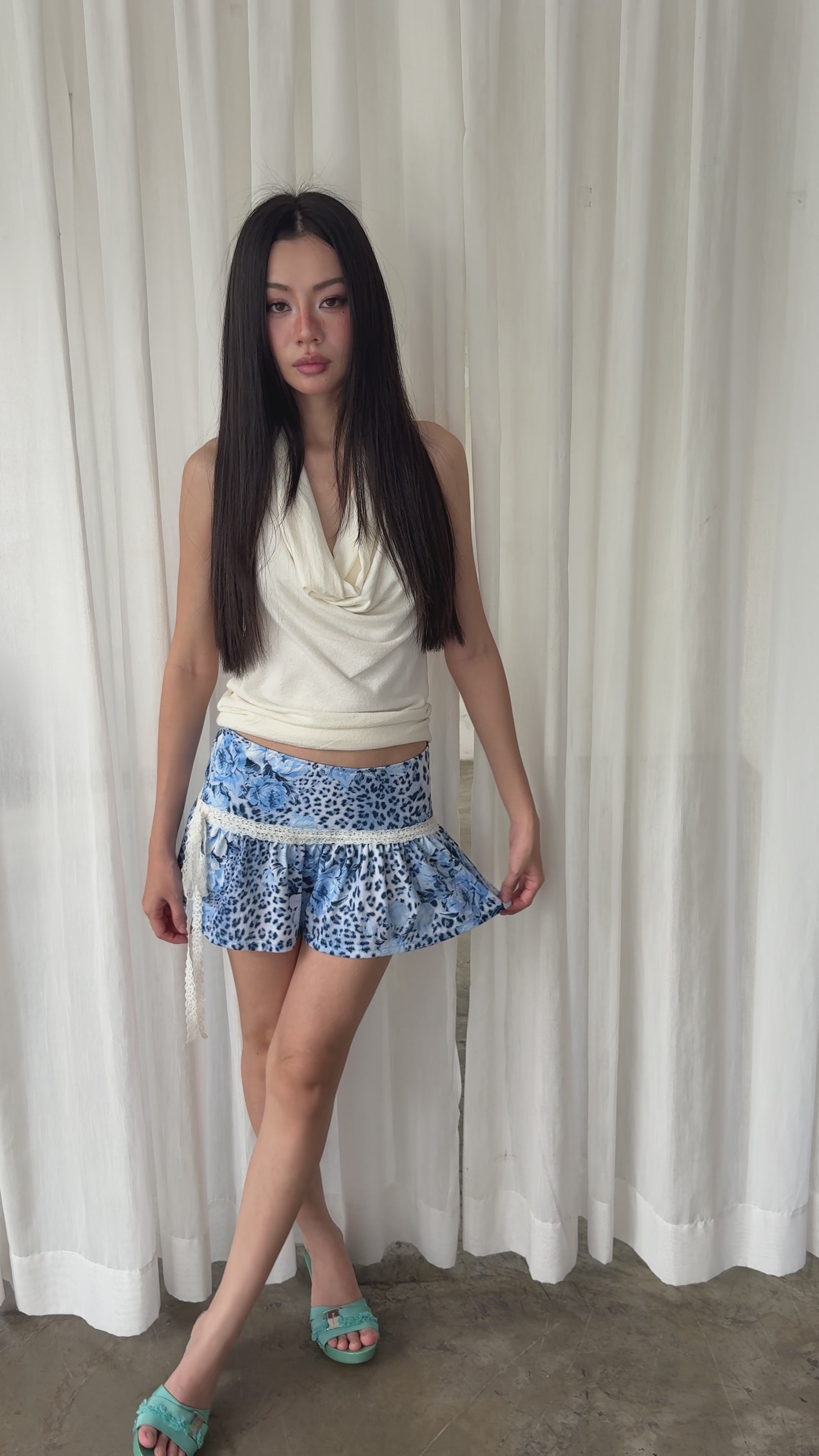 Blue leopard mini skirt