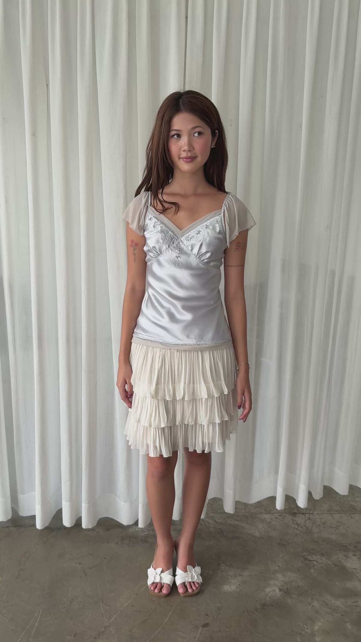 Silver embellished satin top
