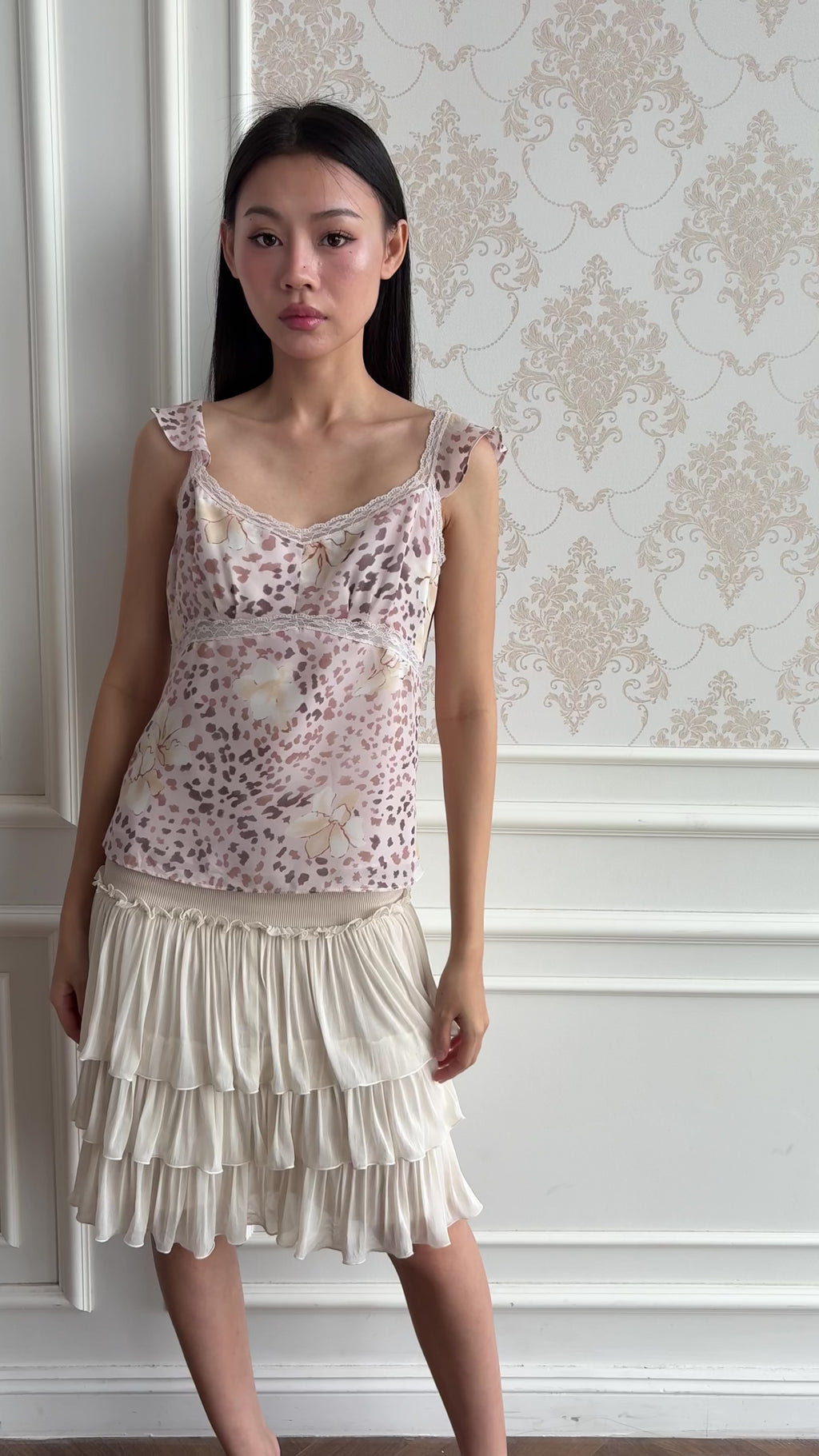 Pink leopard lace top