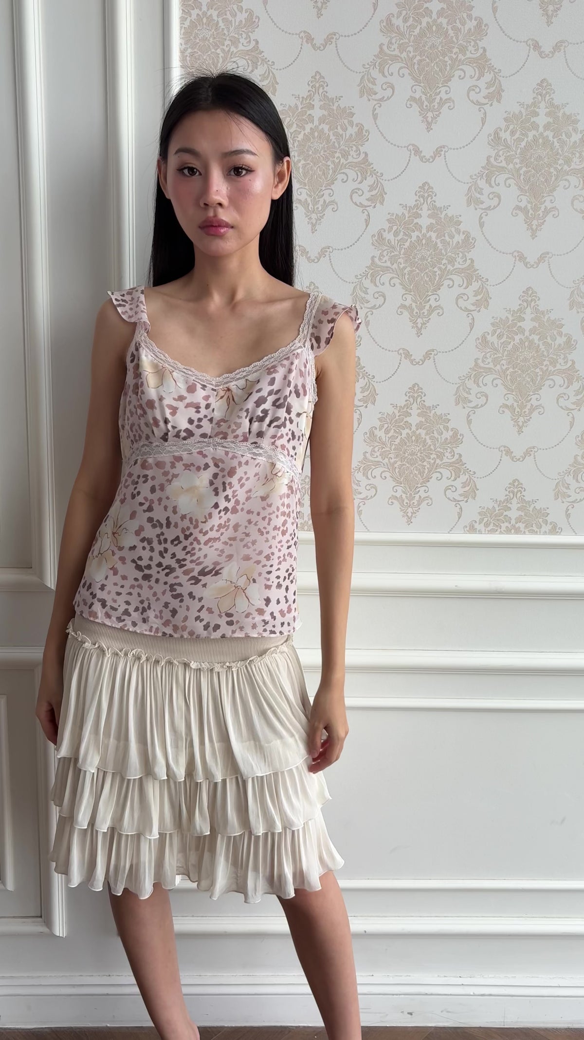 Pink leopard lace top