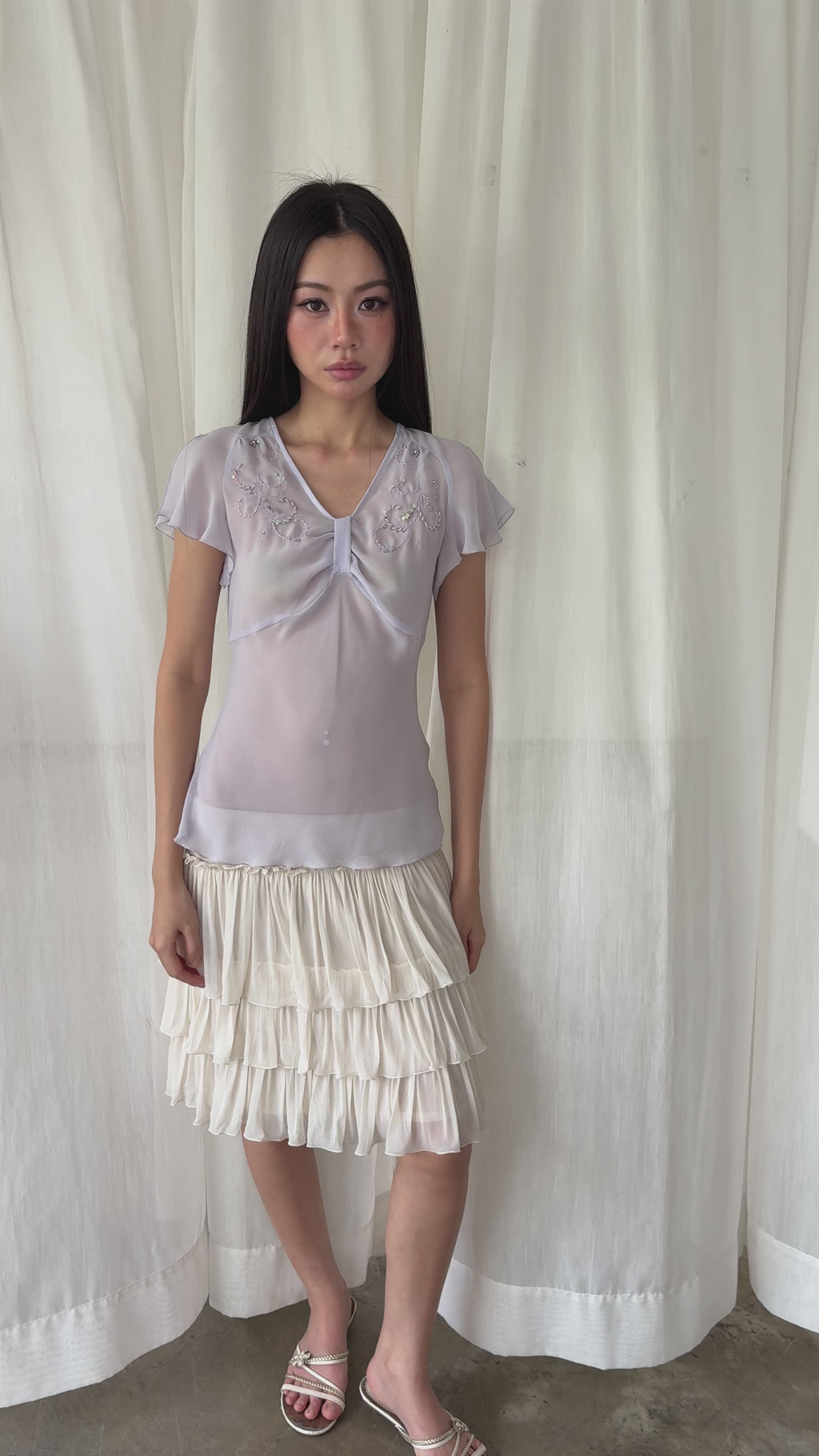 Lilac sequined sheer blouse