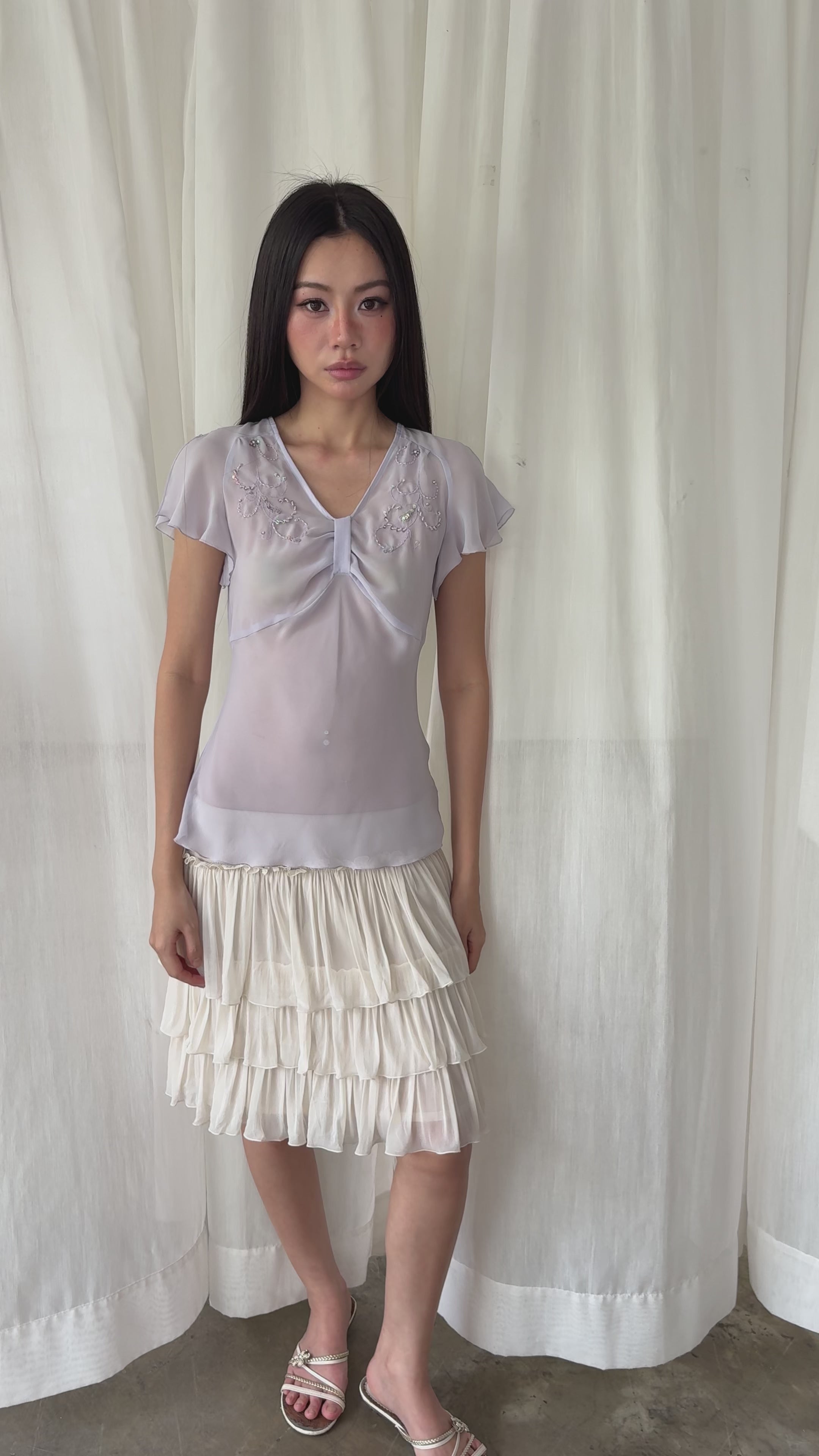 Lilac sequined sheer blouse