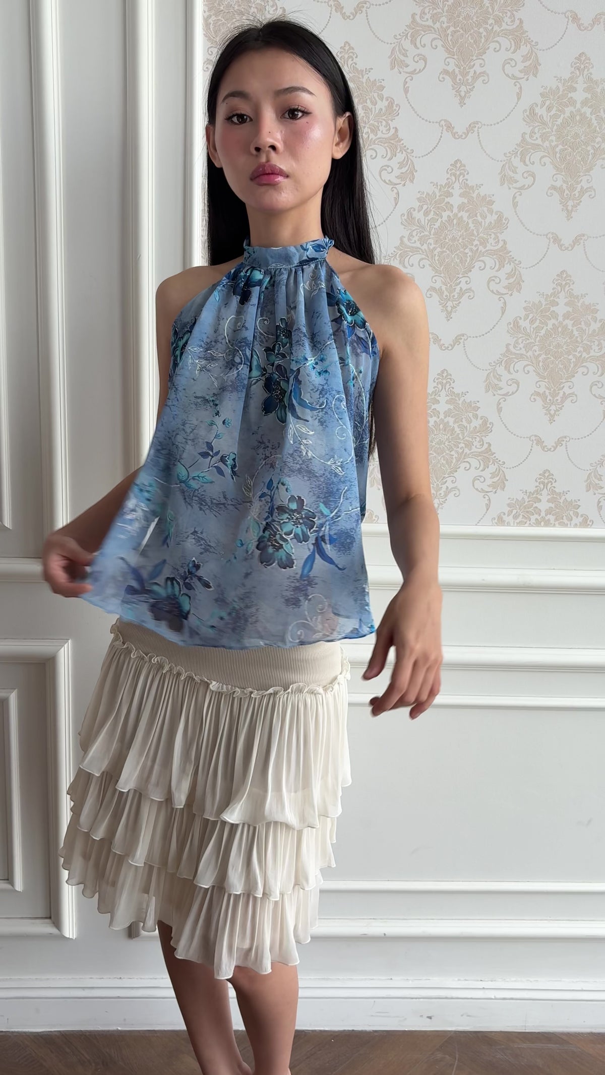 Floral backless halter top