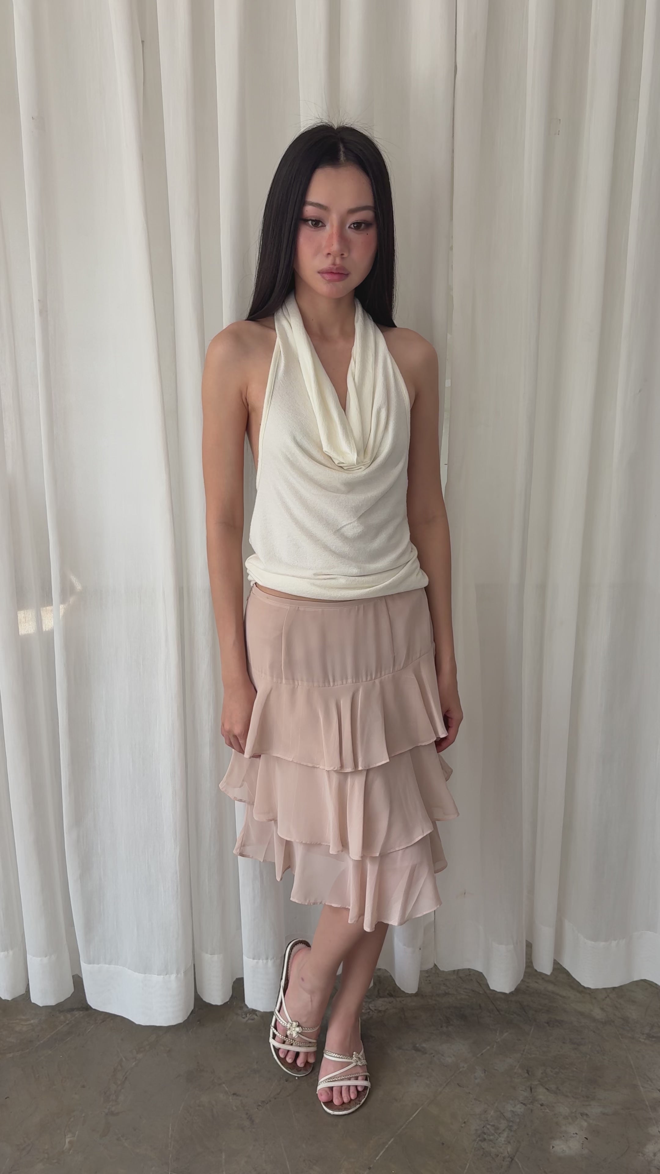 Blush cascade ruffle skirt