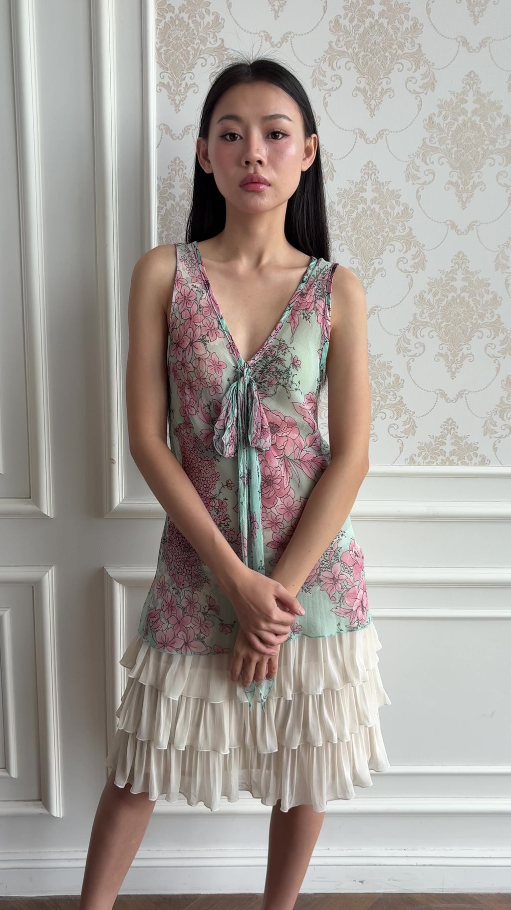 Floral silk tie top