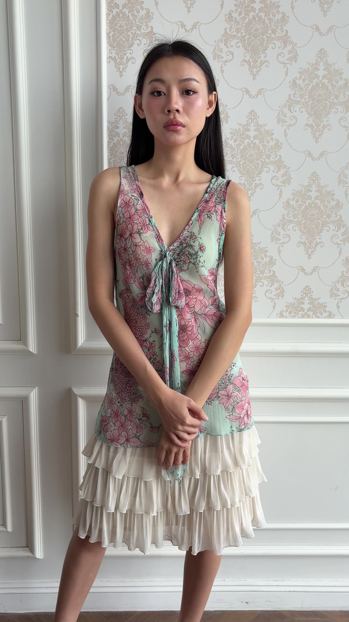 Floral silk tie top