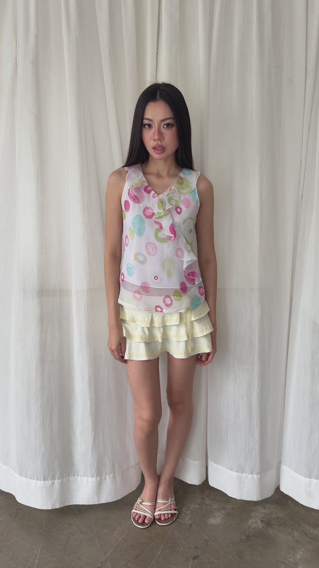 Pastel polka dot chiffon blouse