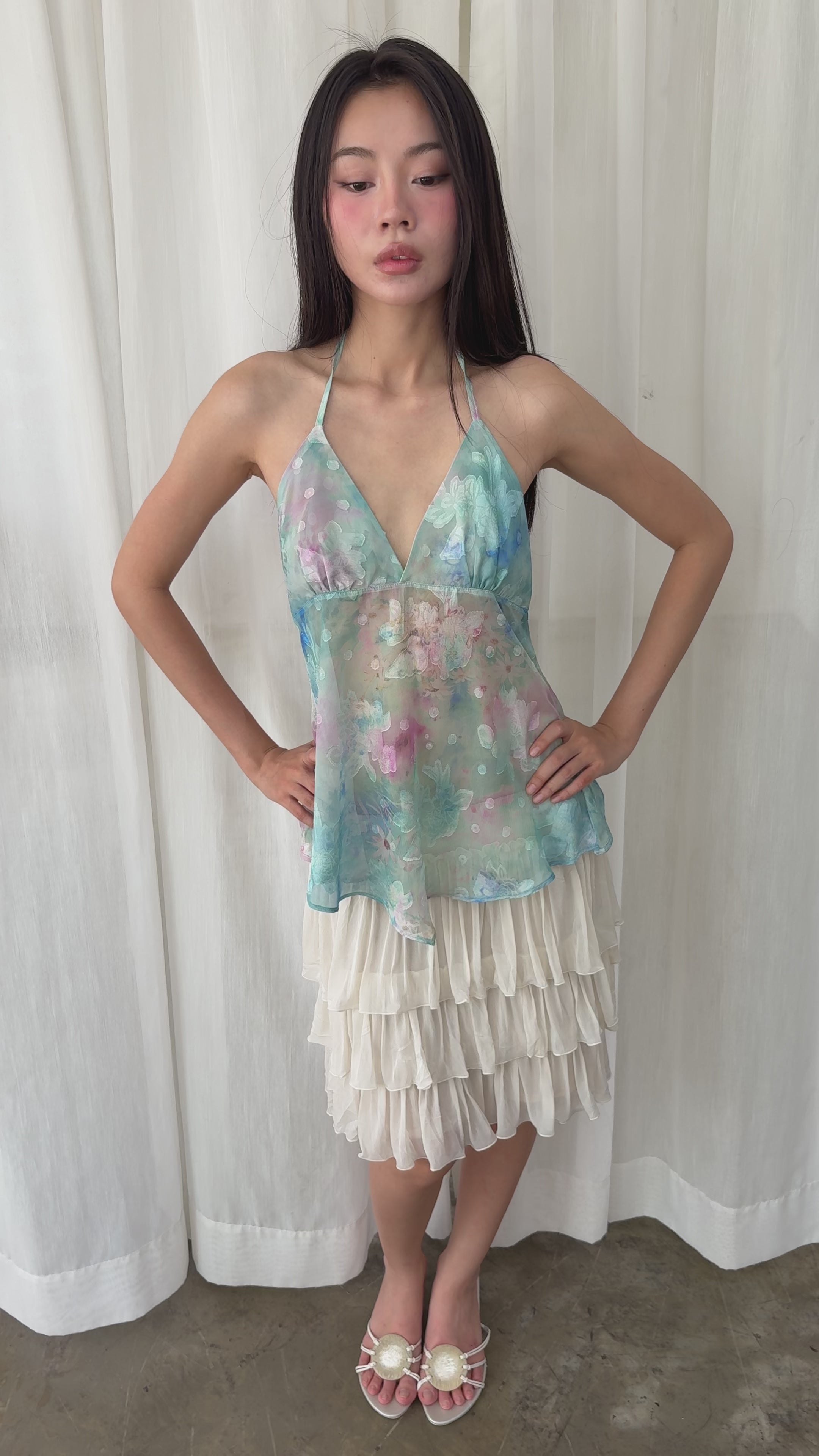 Watercolor floral open back halter