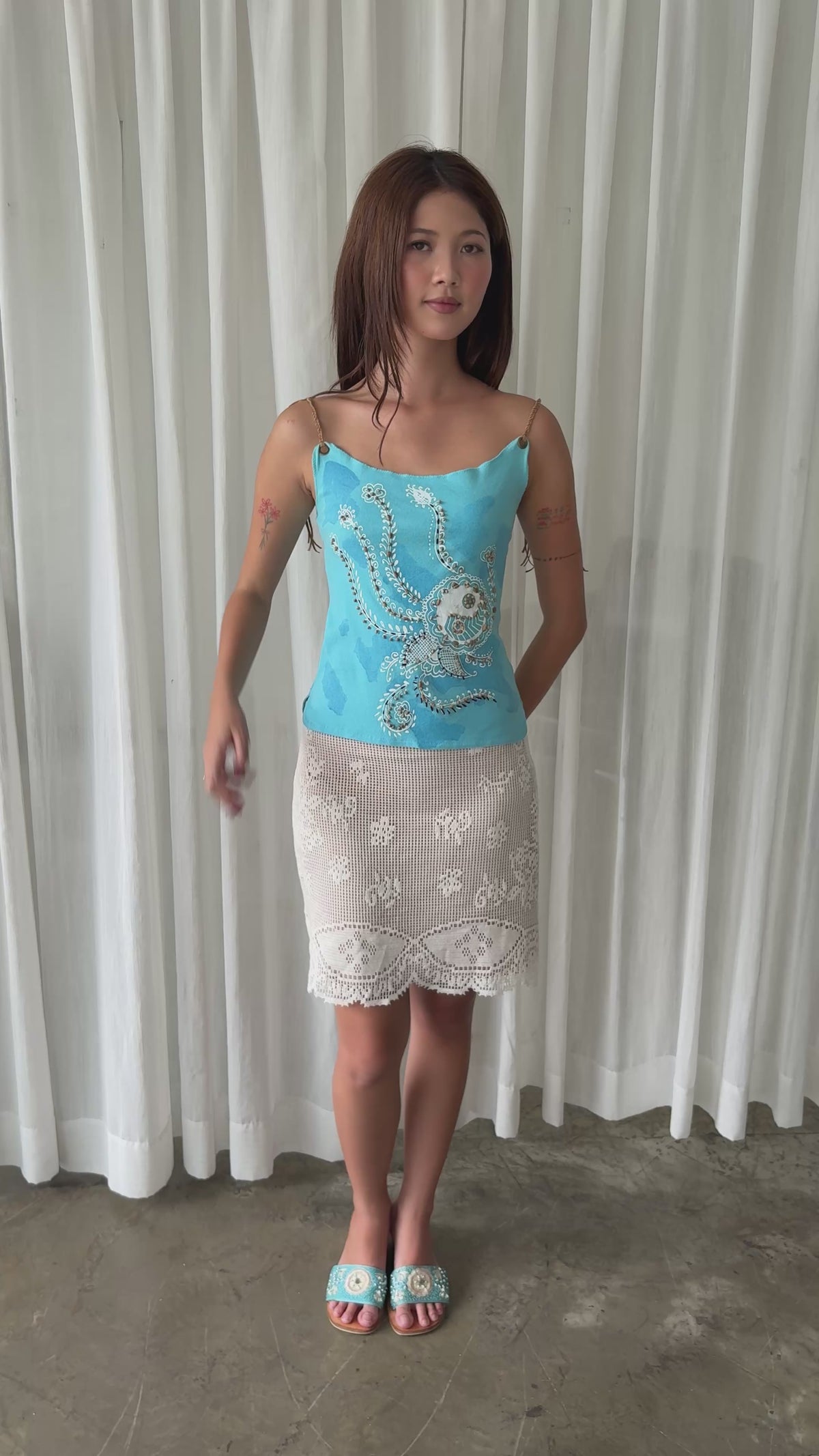 Aqua bohemian beaded camisole