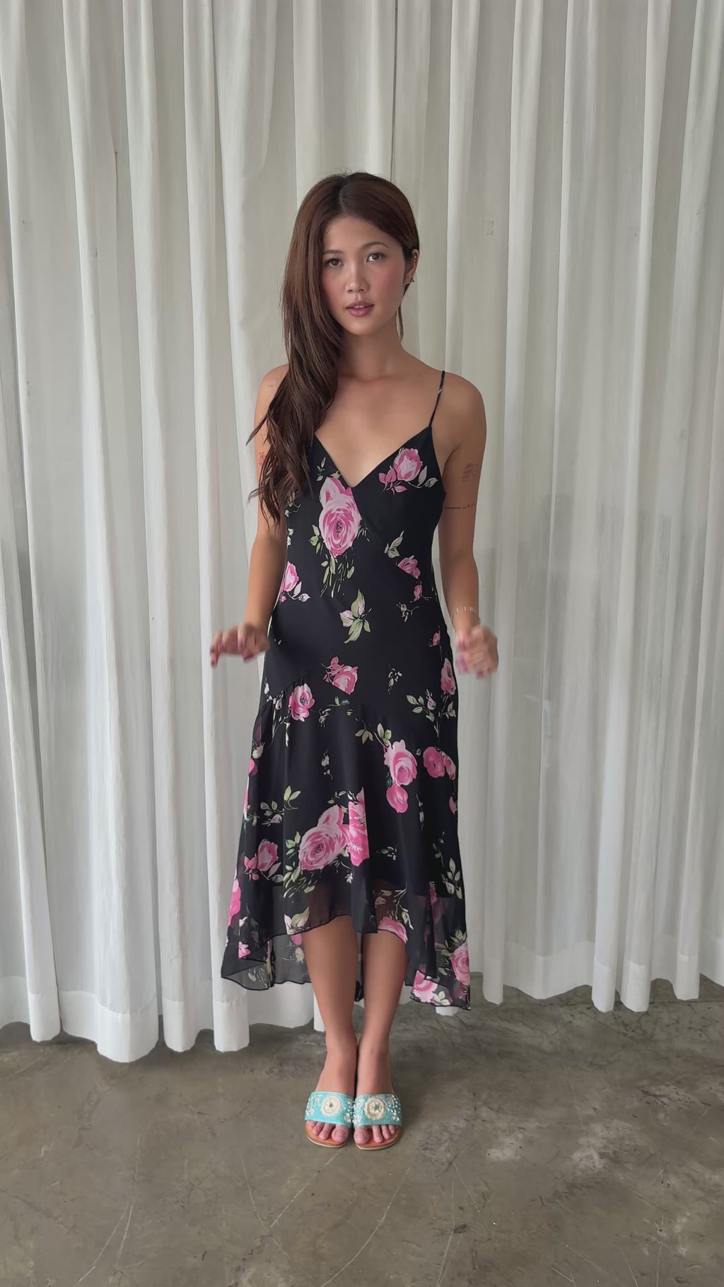 Rose chiffon midi dress