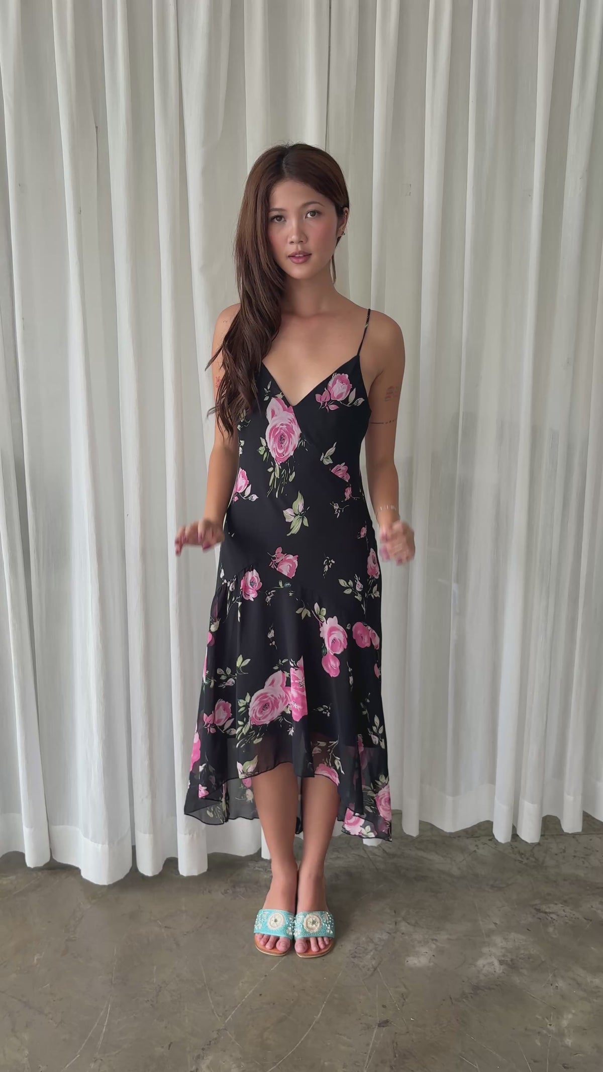 Rose chiffon midi dress
